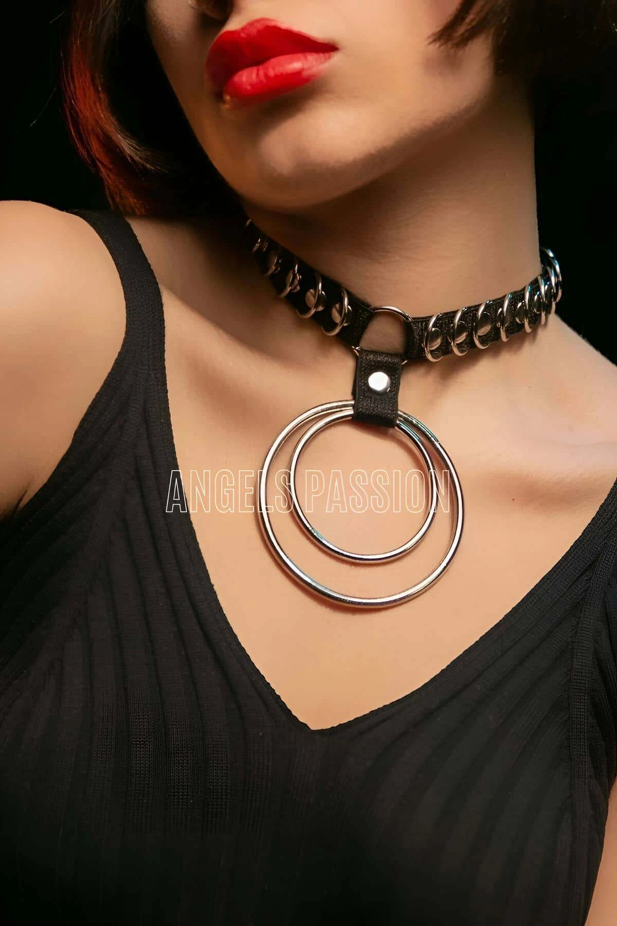 Stylish Elastic Choker - Ring Detailed Rubber Necklace - Stylish Elastic Choker Harness - APFT576