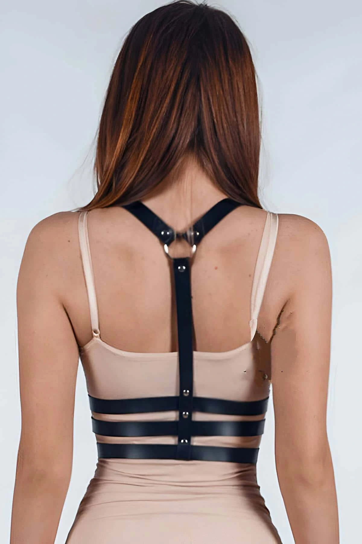 Bayan İç Giyim - Kadın Fantazi Giyim Modelleri - Deri Boyun Göbek Harness - APFT583