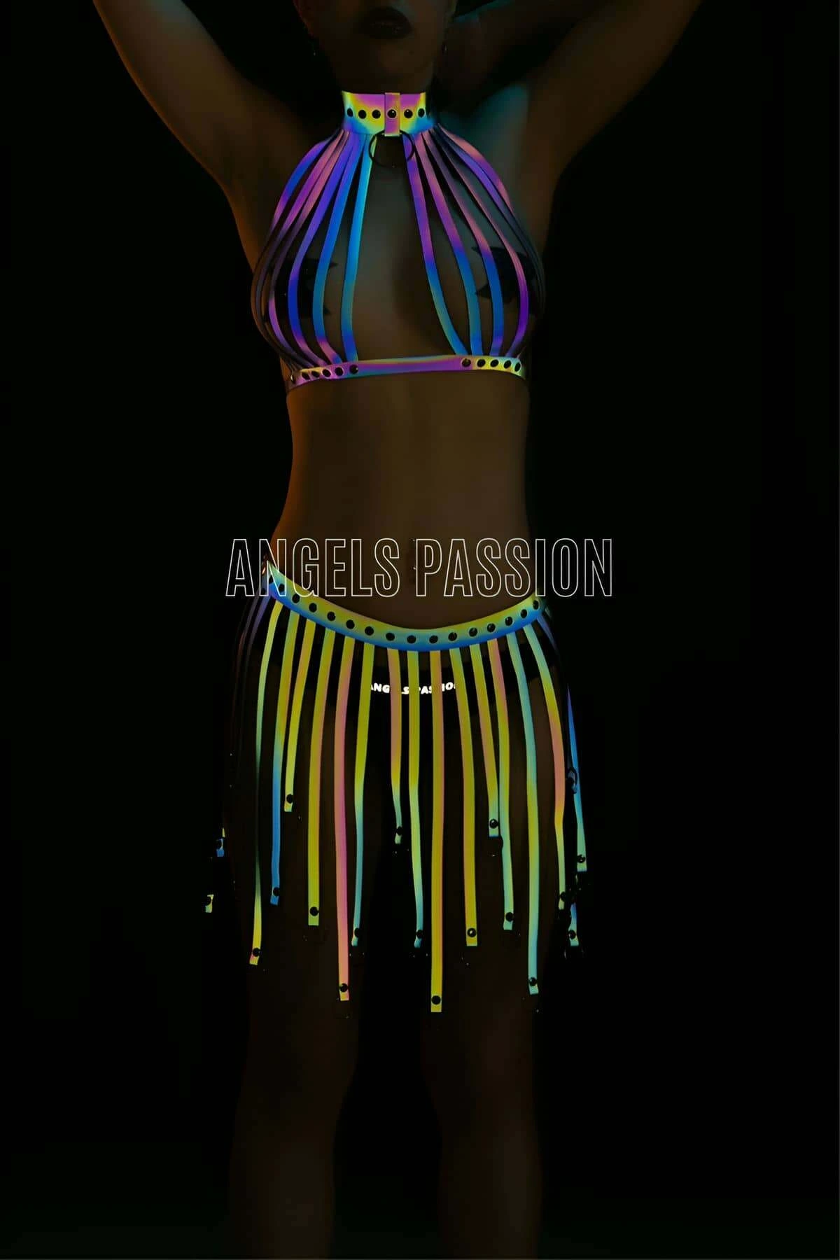 Colorful Reflective Fancy Dress with Tassels - Sexy Harness Underwear - APFT584