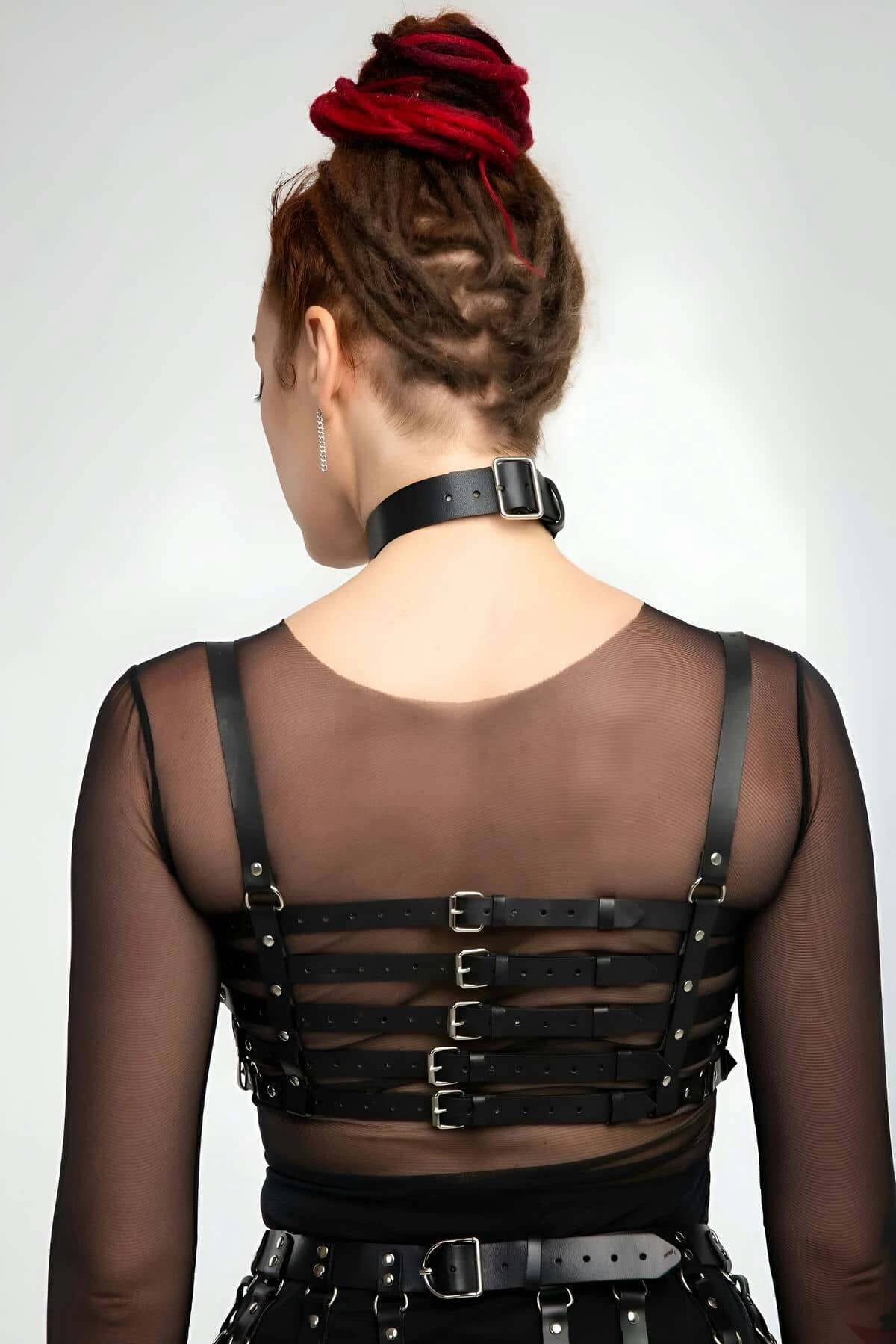 Beşli Göğüs Bağlamalı Ve Etek Deri Harness - APFT891