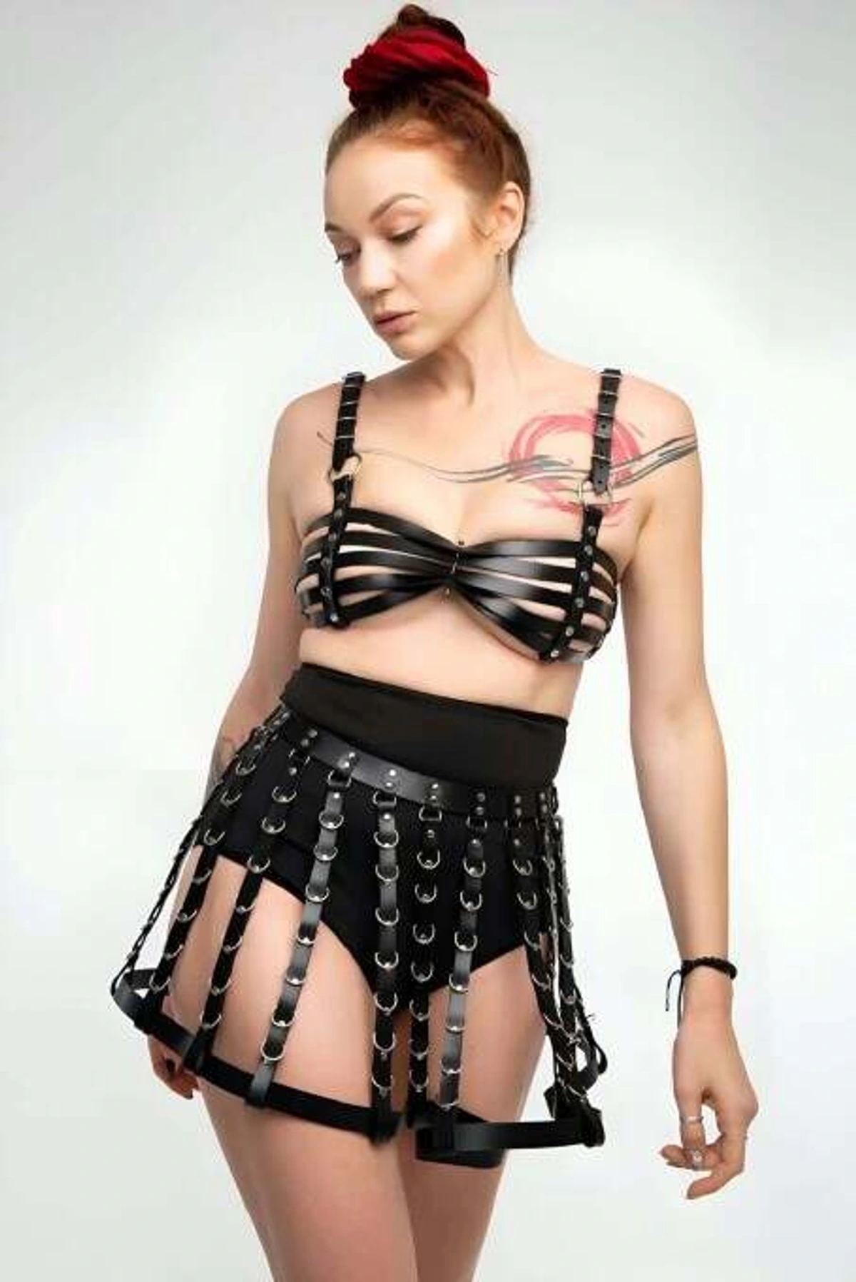 Stylish Leather Chest and Skirt Harness Suit APFT899