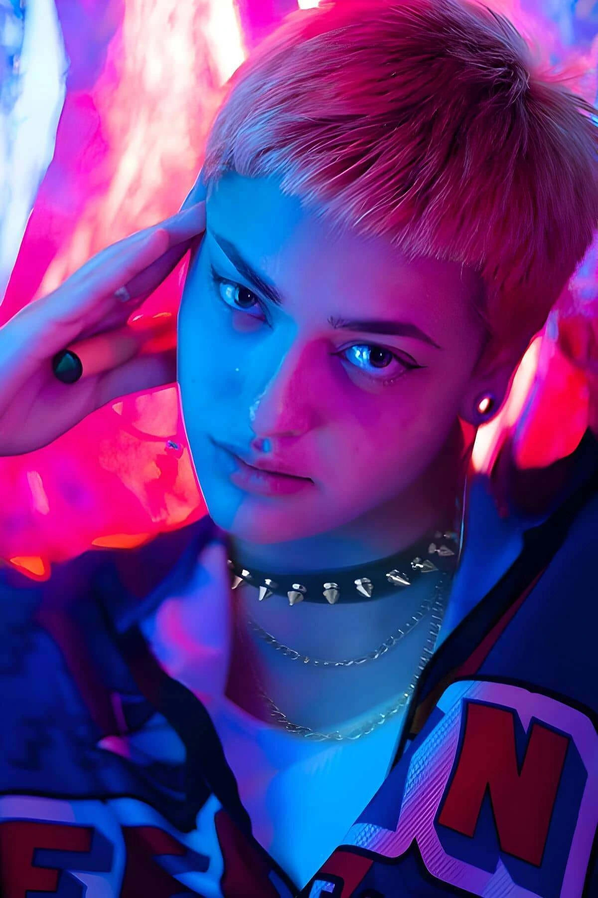 Leather Choker with Nail Detail, Spiked and Chain Collar - APFT975