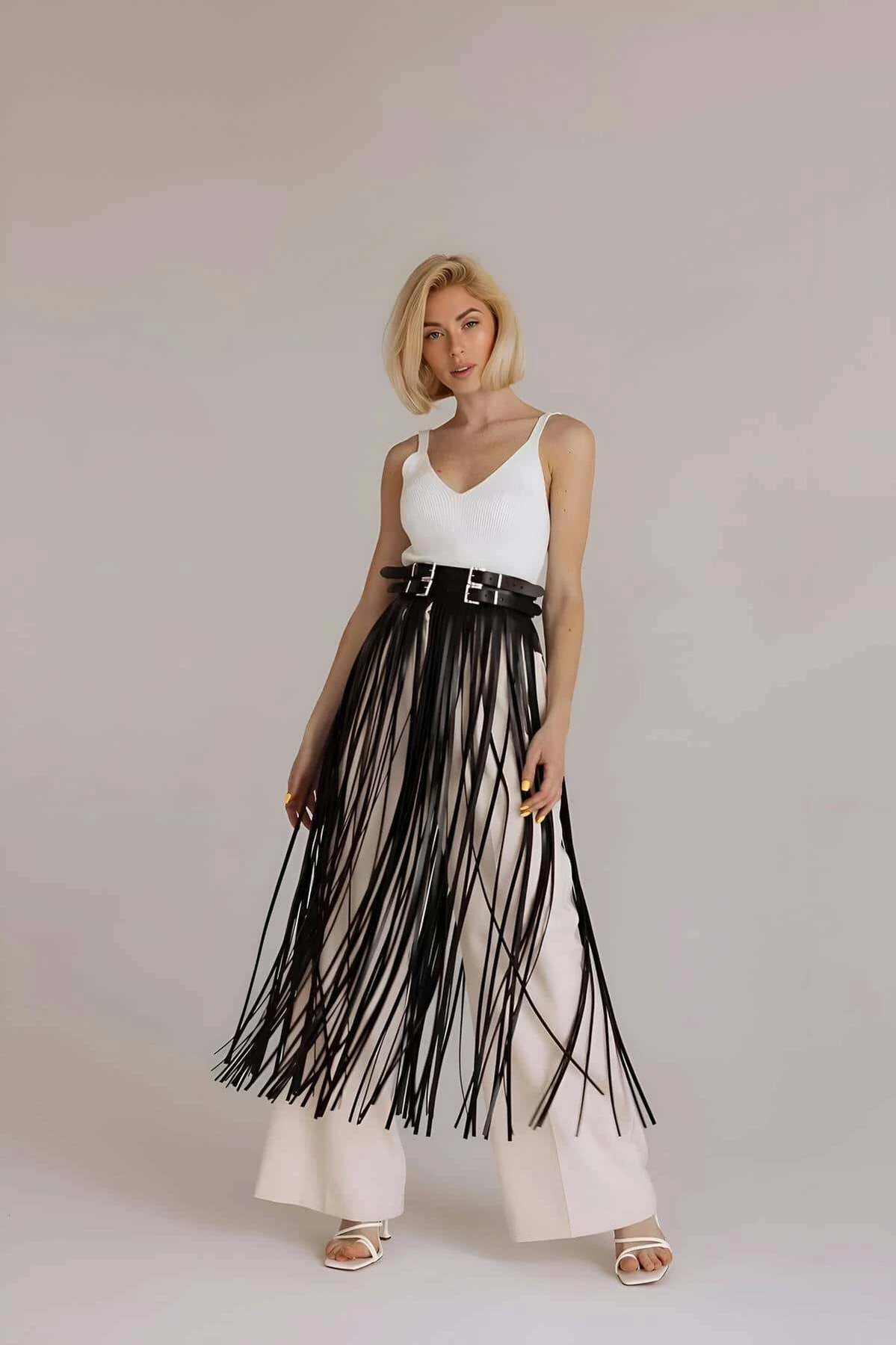 Tasseled Leather Skirt, Stylish Tasseled Leather Skirt Above the Waist - APFT1090