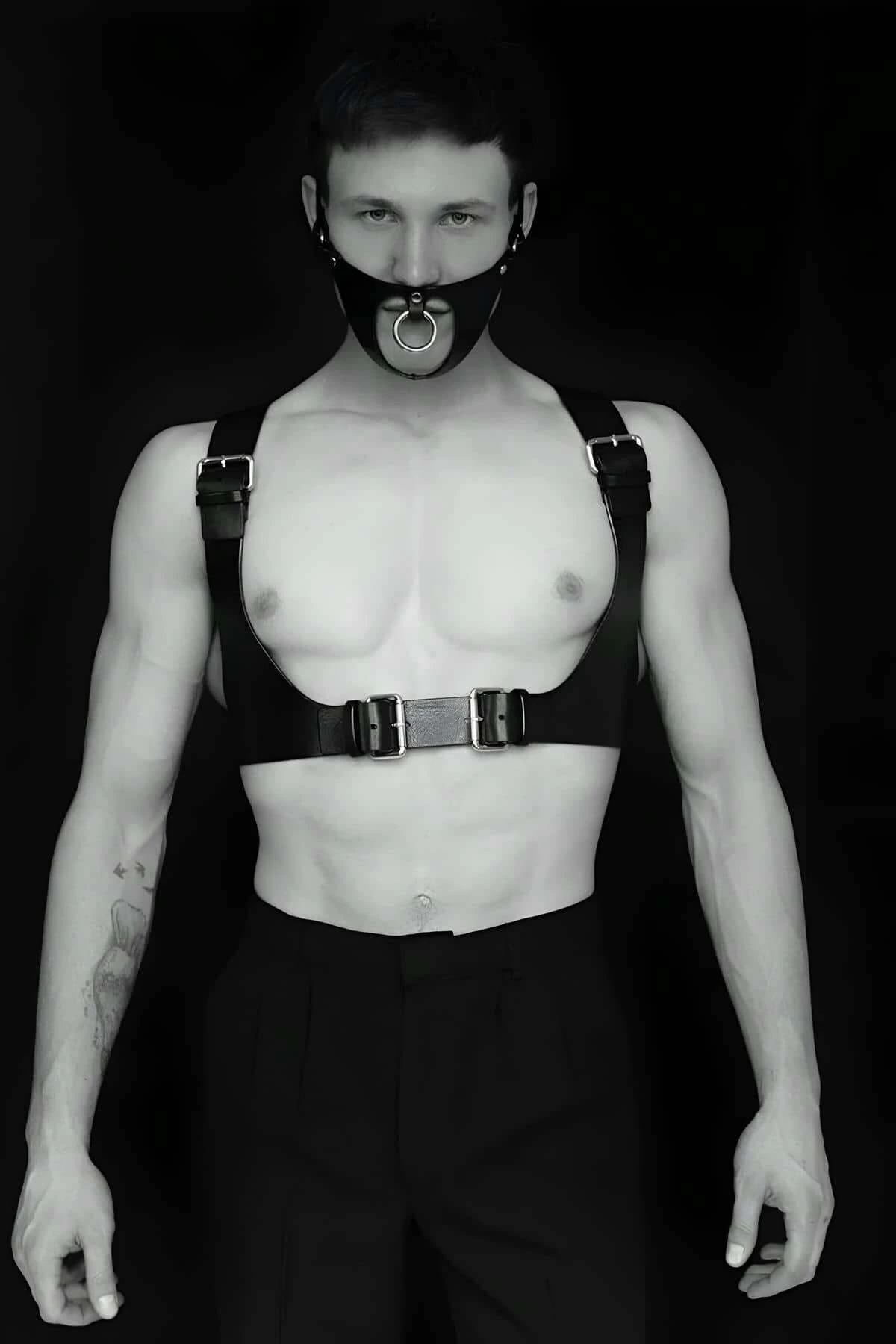 Sexy Leather Chest And Mask Harness - APFTM112