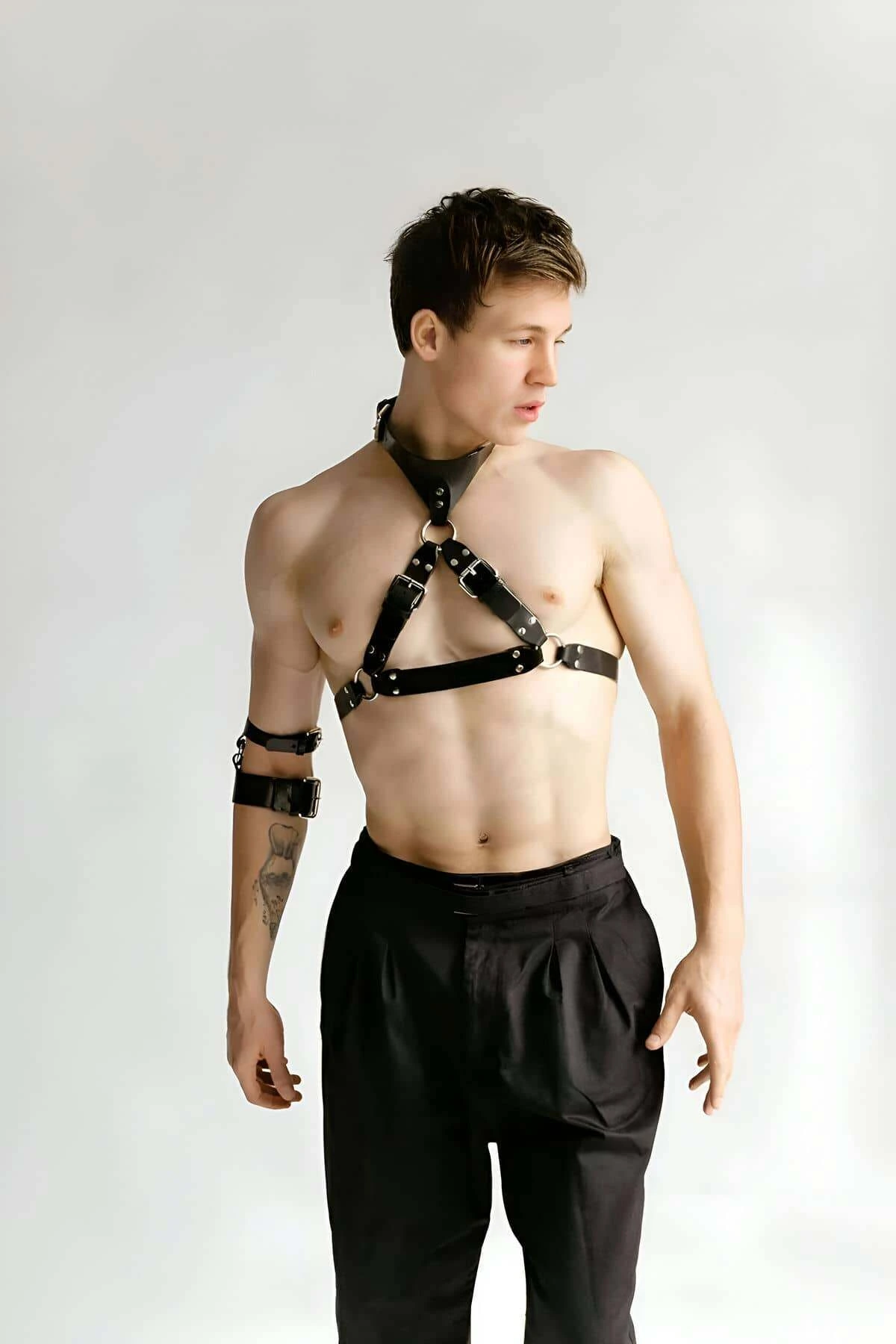 Leather Chest Harness And Armband - APFTM117
