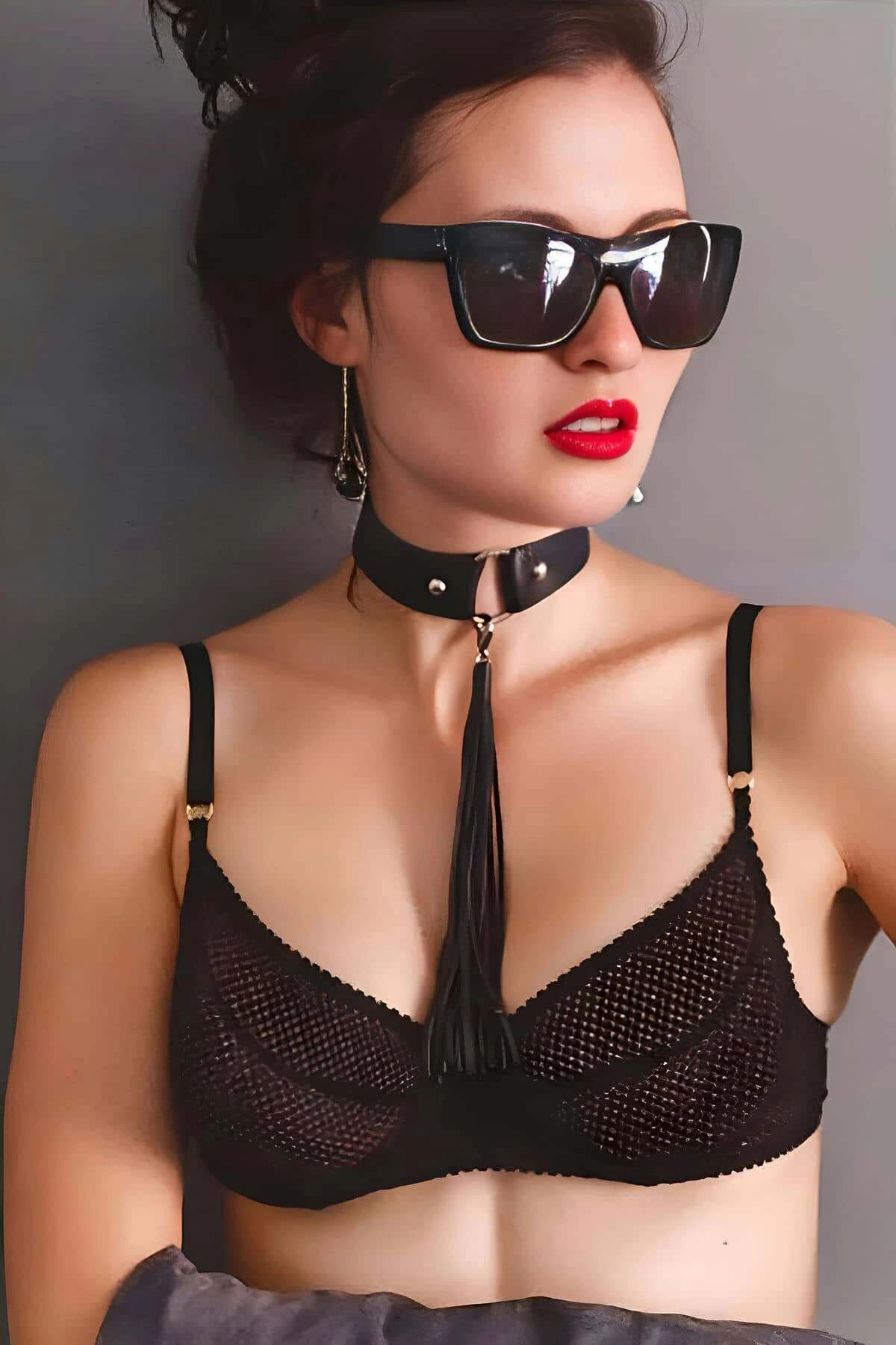 Tasseled Leather Collar, Leather Choker, Stylish Choker with Tassel Detail - APFT1236