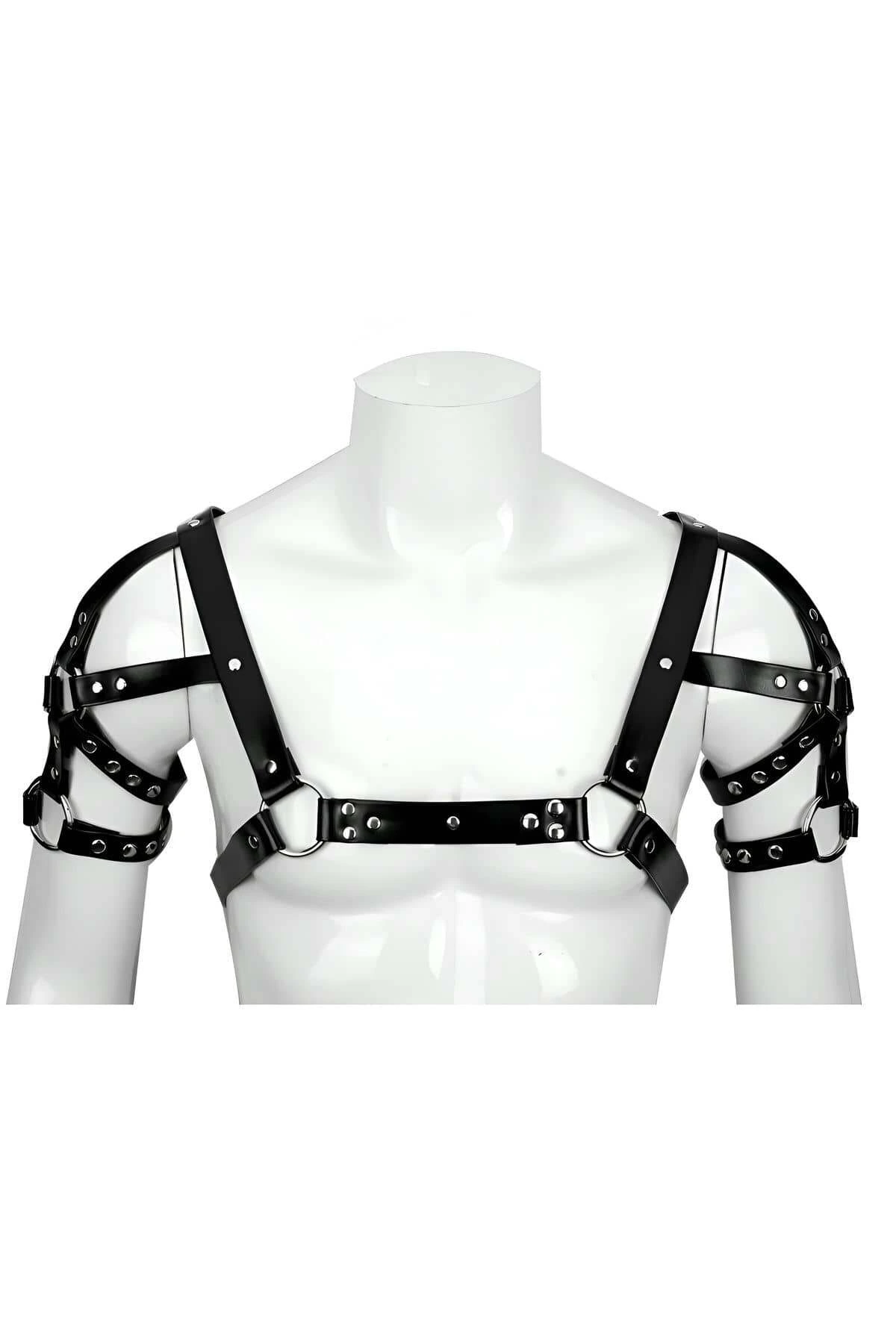 Stylish Leather Men's Harness with Shoulder and Sleeve Detail, Men's Club Wear - APFTM164