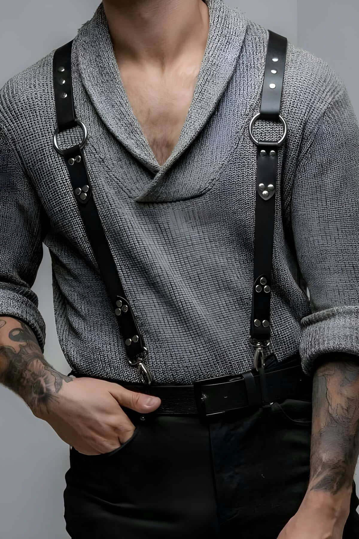 Men's Belt Trouser Suspender, Stylish Leather Men's Body Belt - APFTM175
