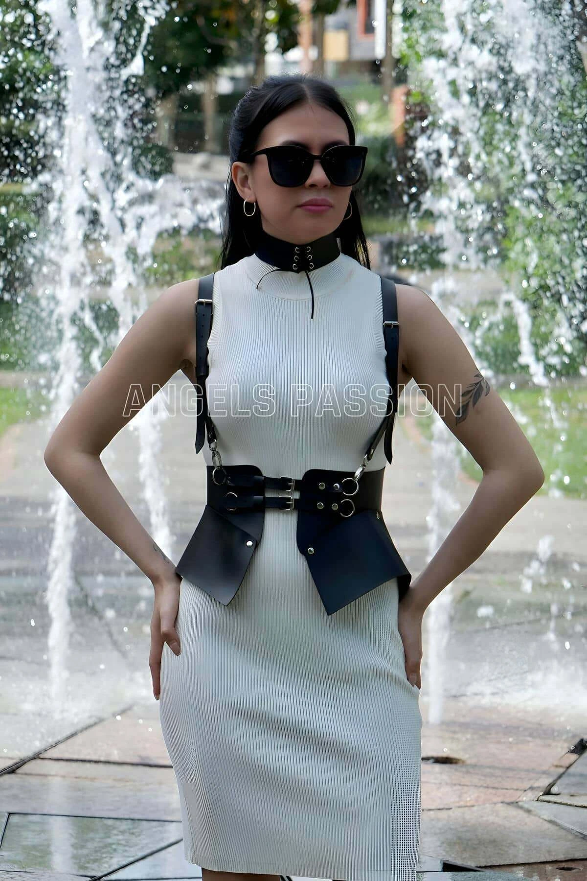 Elbise, T-Shirt ve Gömlek Üzeri Deri Şık Kemer ve Choker Takım - APFT622