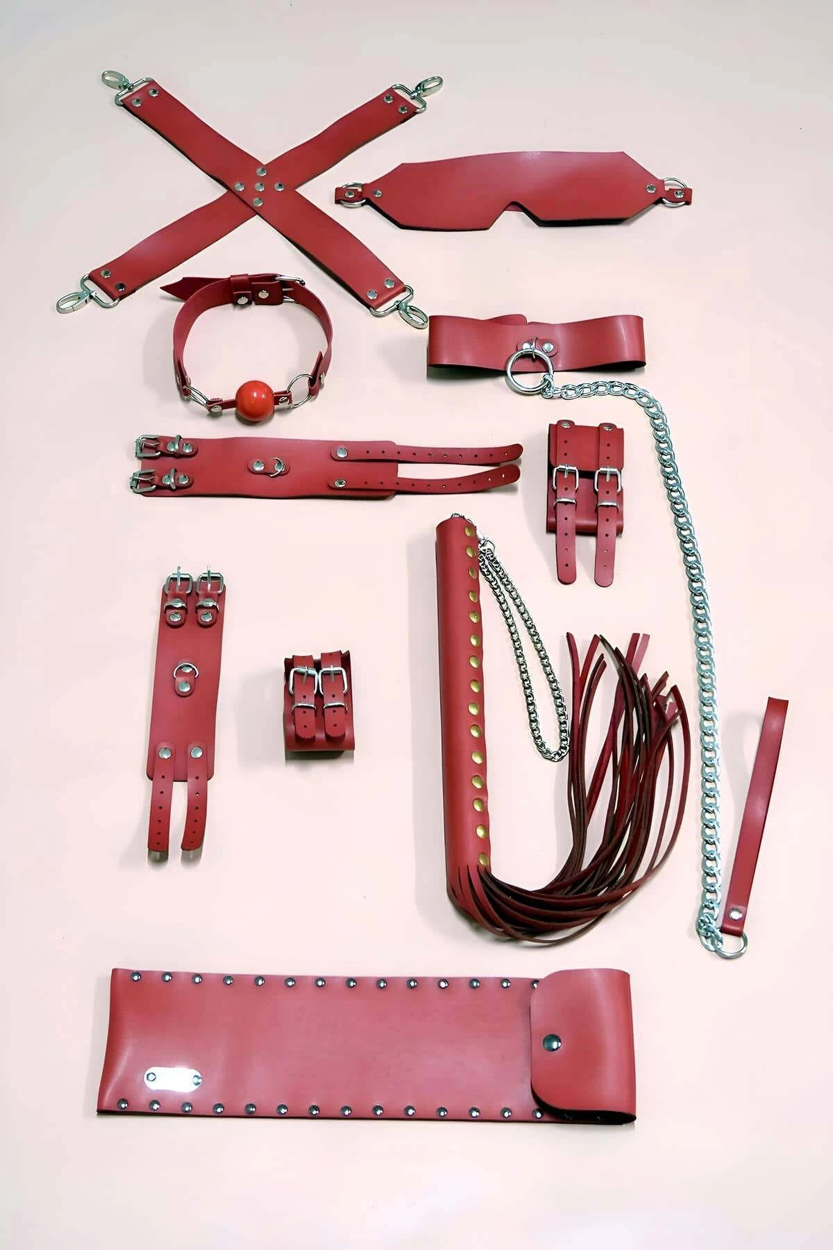 Fancy Whip and Handcuffs Set of 7, Foot - Hand Clamps, Mask - APFT1310