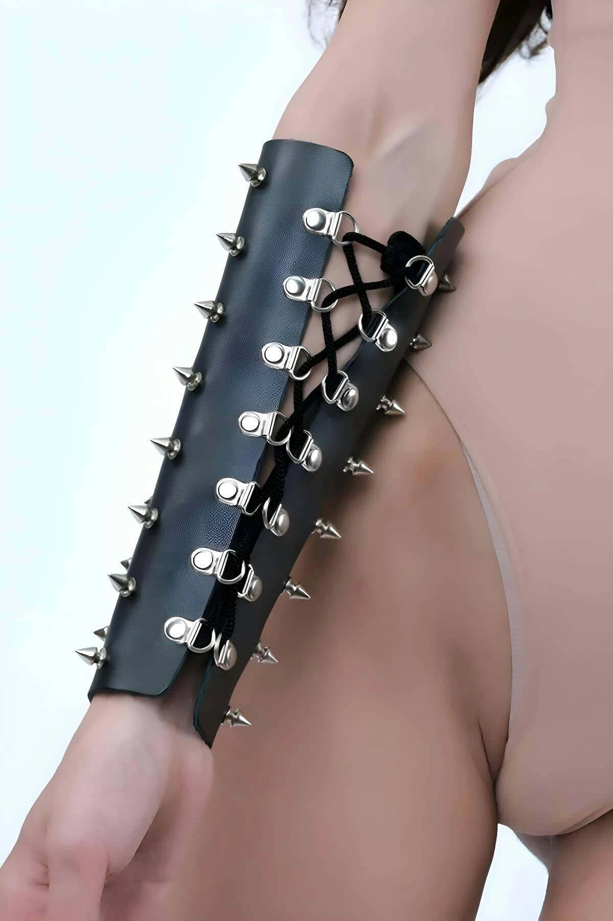 Nail Detailed Arm Jewelry, Body Accessory Leather Harness - APFT1270