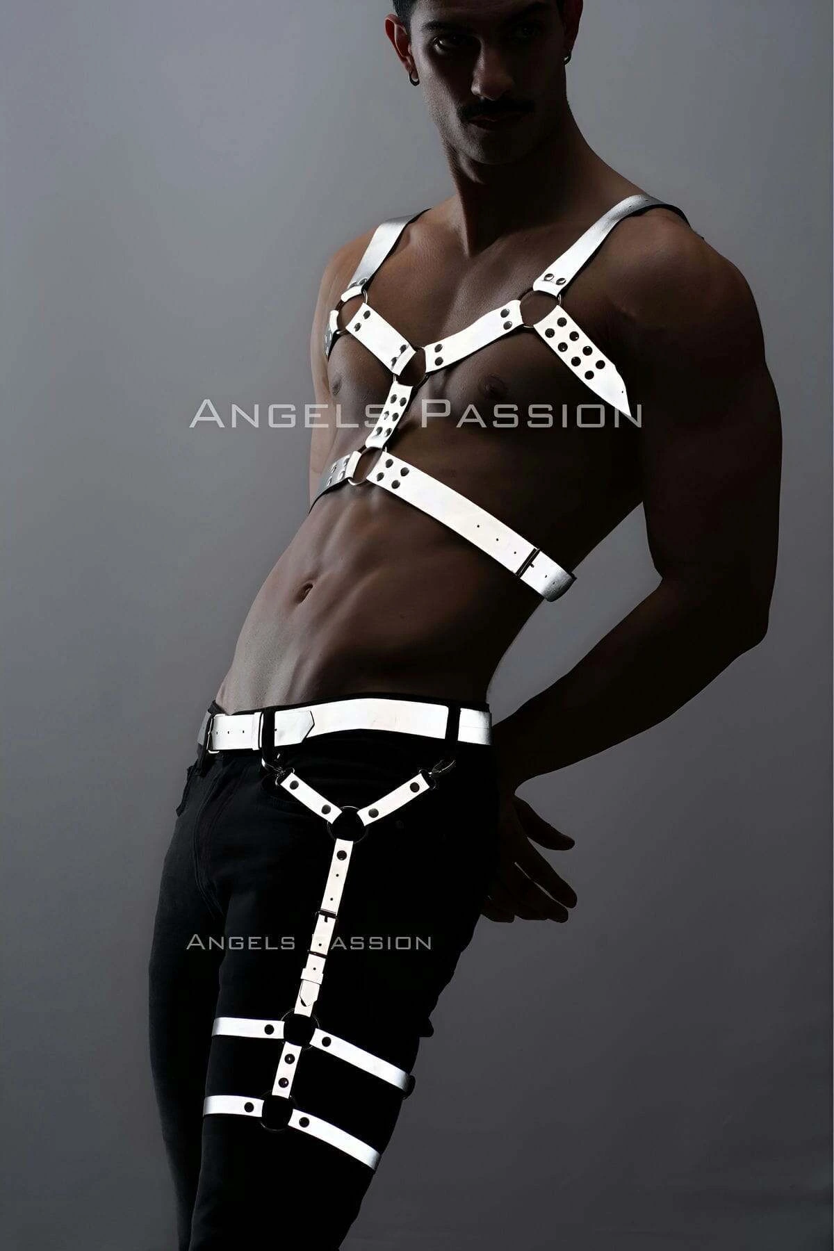 Men's Harness Set with Reflective Reflective in the Dark, Men's Chest and Leg Harness Set - APFTM198