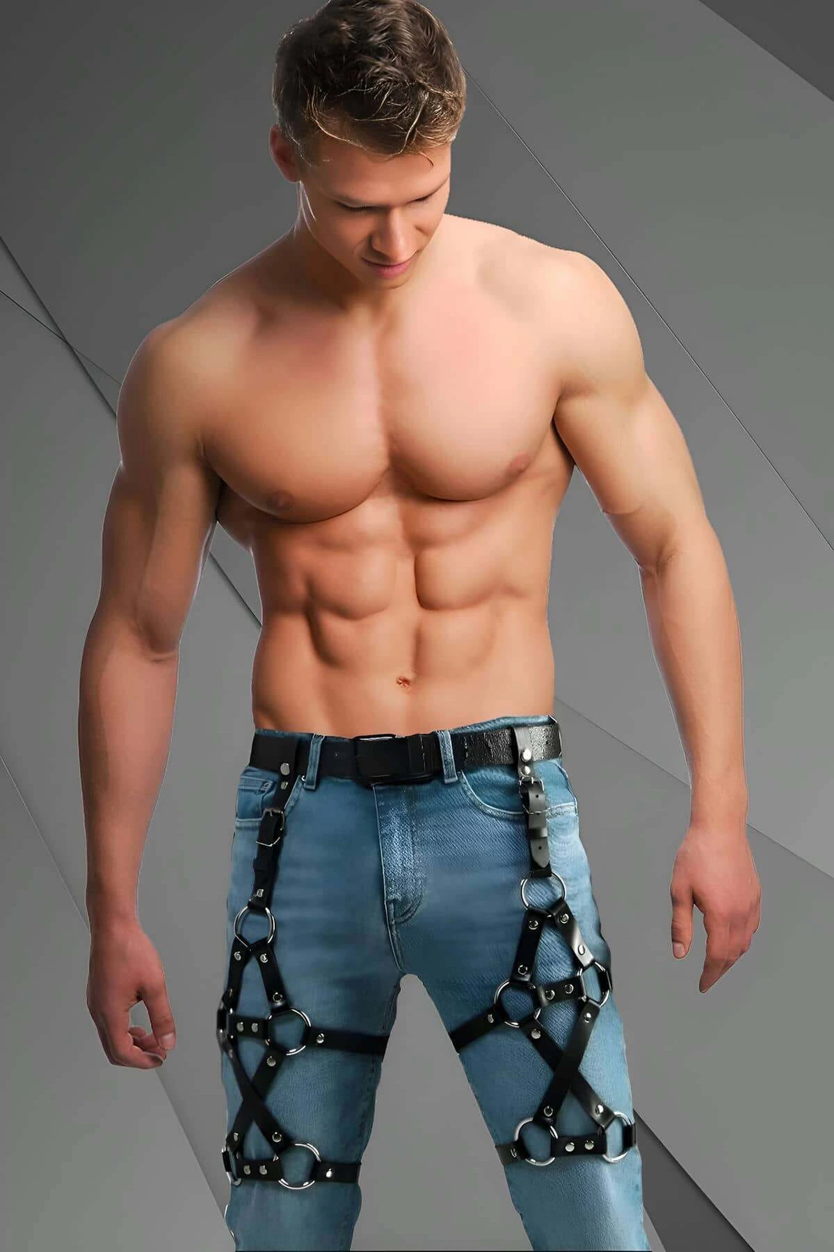 Men's Leather Leg Harness, Leg Accessory, Jeans Accessory, Partywear - APFTM201