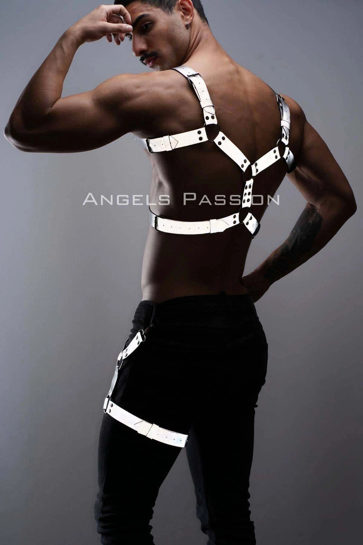 Reflektörlü - Karanlıkta Yansıyan Erkek Göğüs ve Bacak Harness Takım - APFTM199