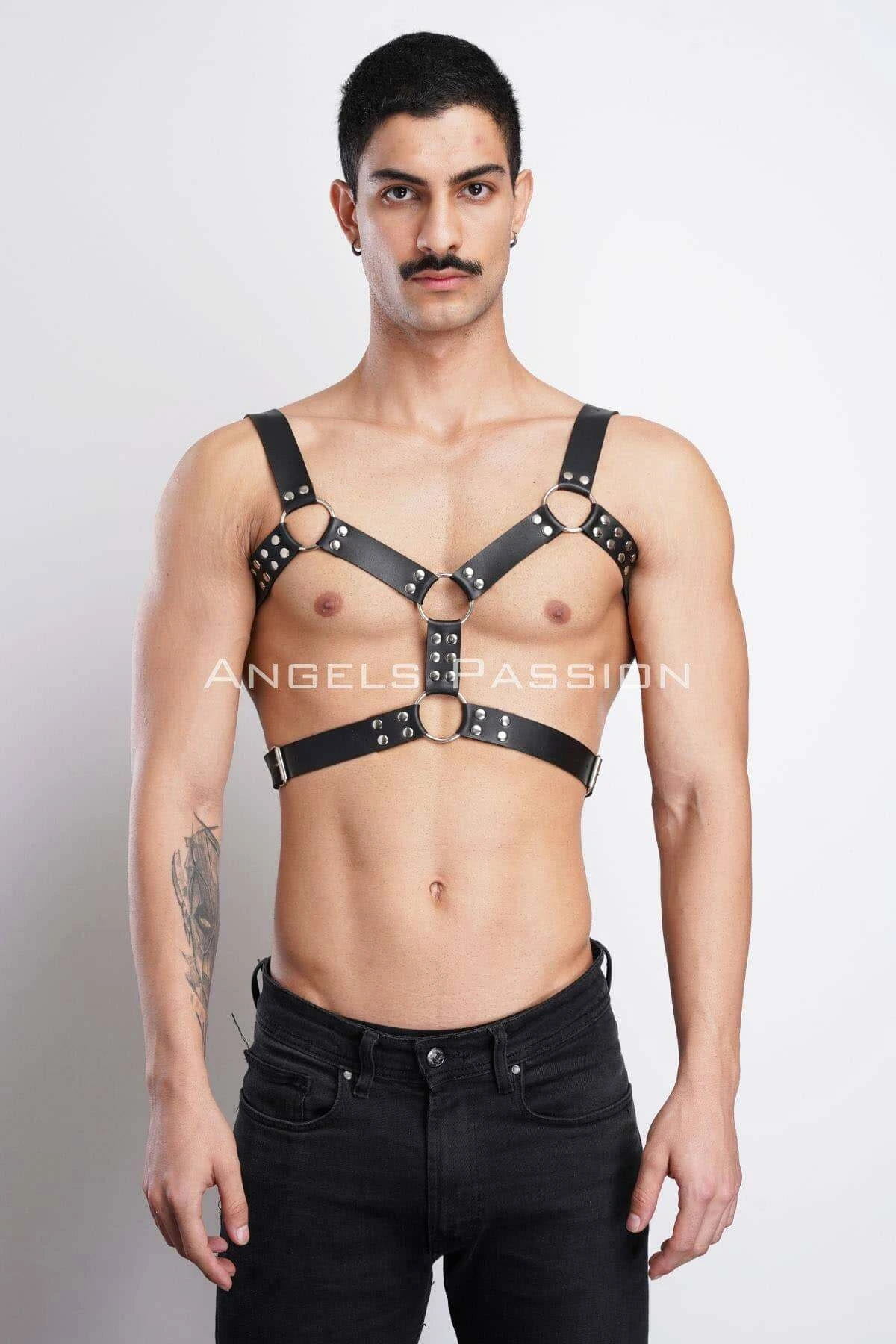 Men's Leather Chest Harness, Men's Party Accessory, Partywear - APFTM78