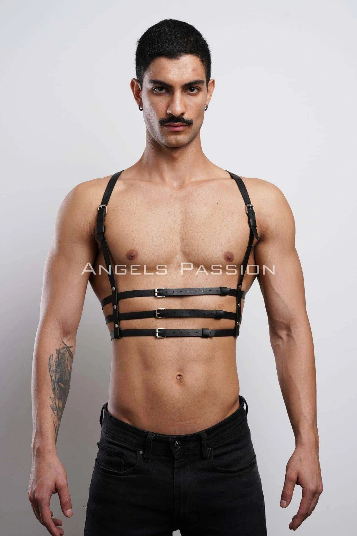 3 Row Men's Chest Harness, Stylish Accessory on T-Shirt - APFTM107