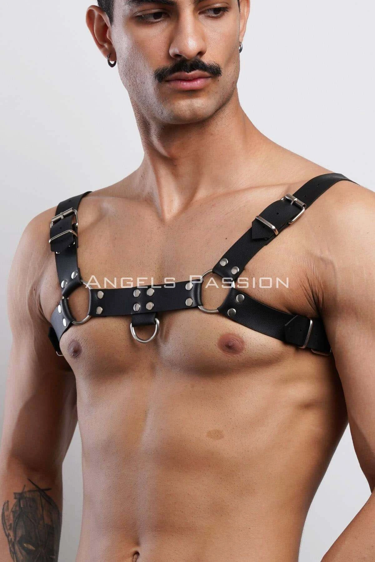 Men's Bulldog Harness, Leather Chest Accessory, Leather Men's Fancy Clothing - APFTM149