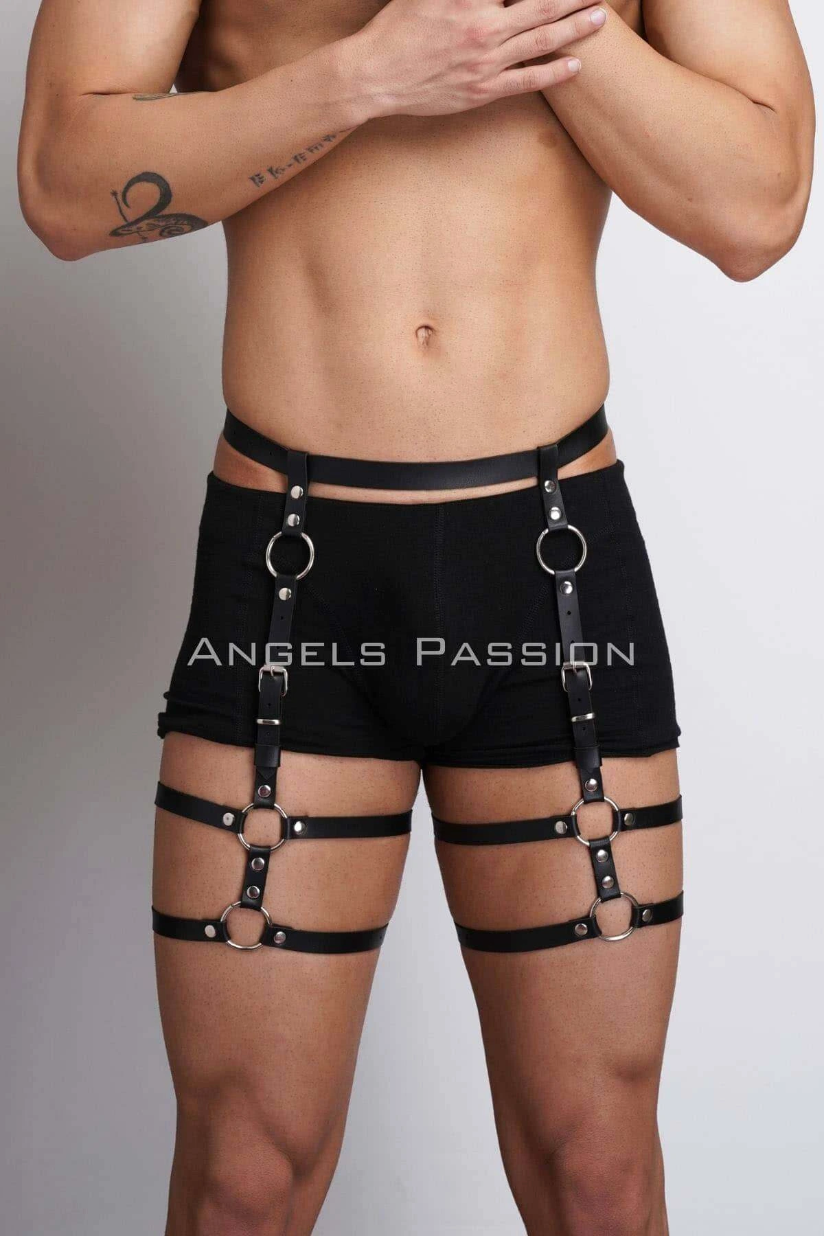 Leather Men's Leg Harness, Men's Jeans Accessory - APFTM165