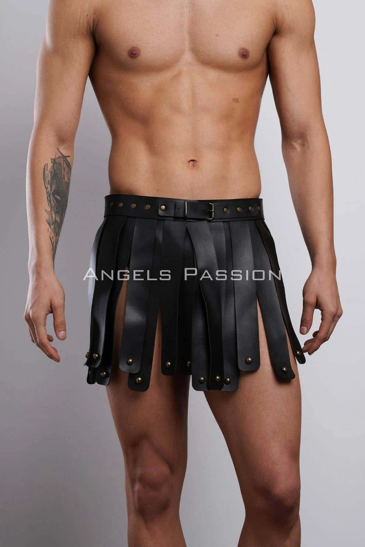 Men's Leather Skirt, Gladiator Skirt, Men's Cosplay Costume - APFTM93