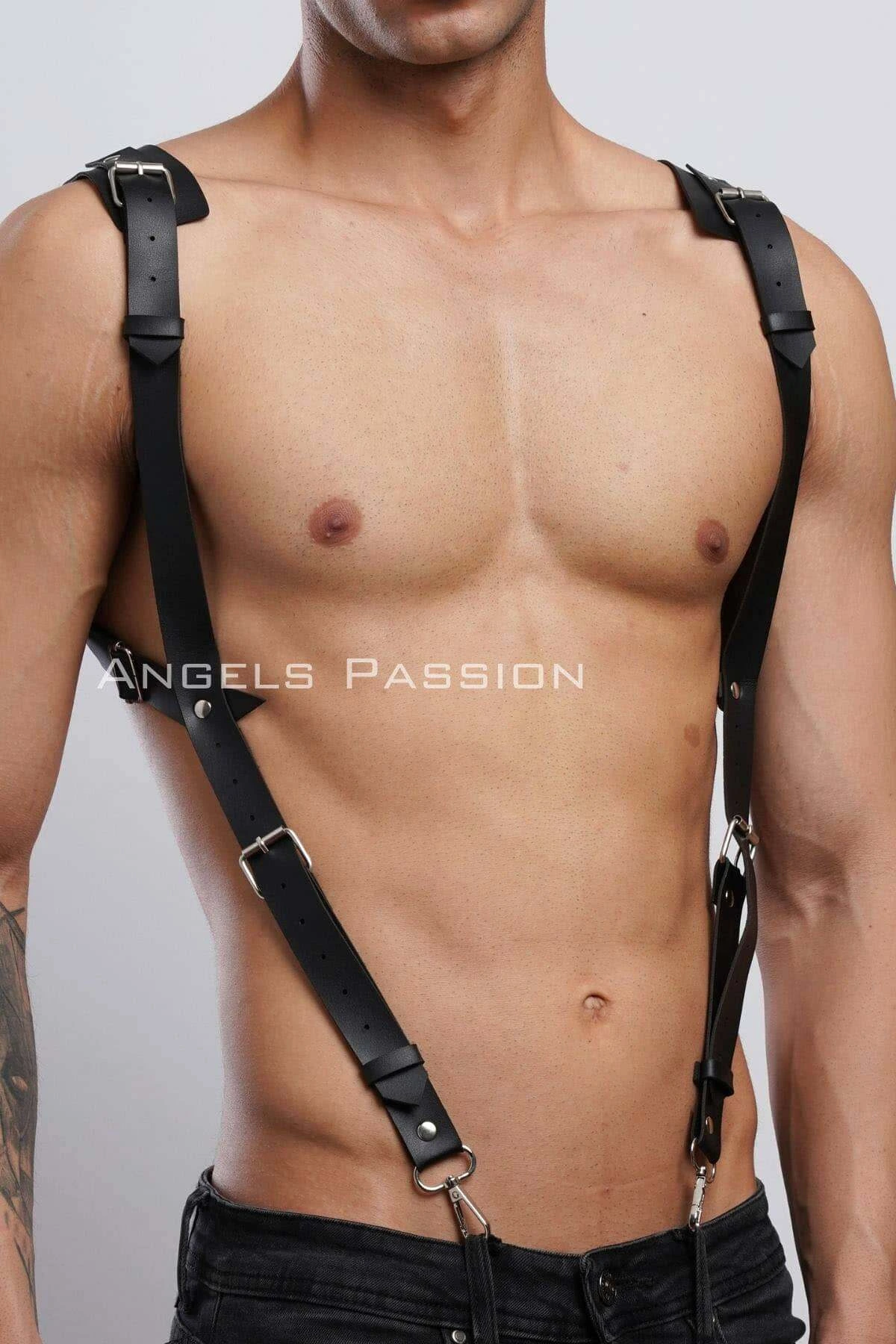 Men's Shirt Harness Accessory, Leather Harness with Shoulder Detail - APFTM135
