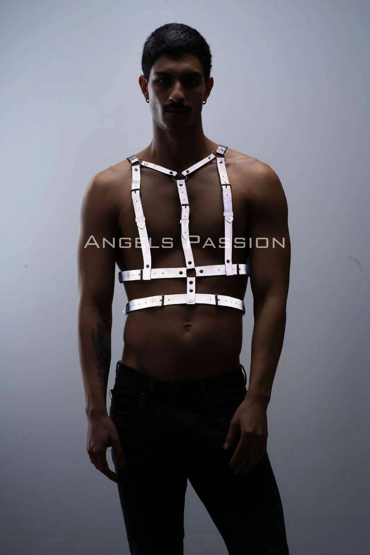 Reflective (Glow in the Dark) Chest Harness, Clubwear, Stylish Men's Body Accessory - APFTM40