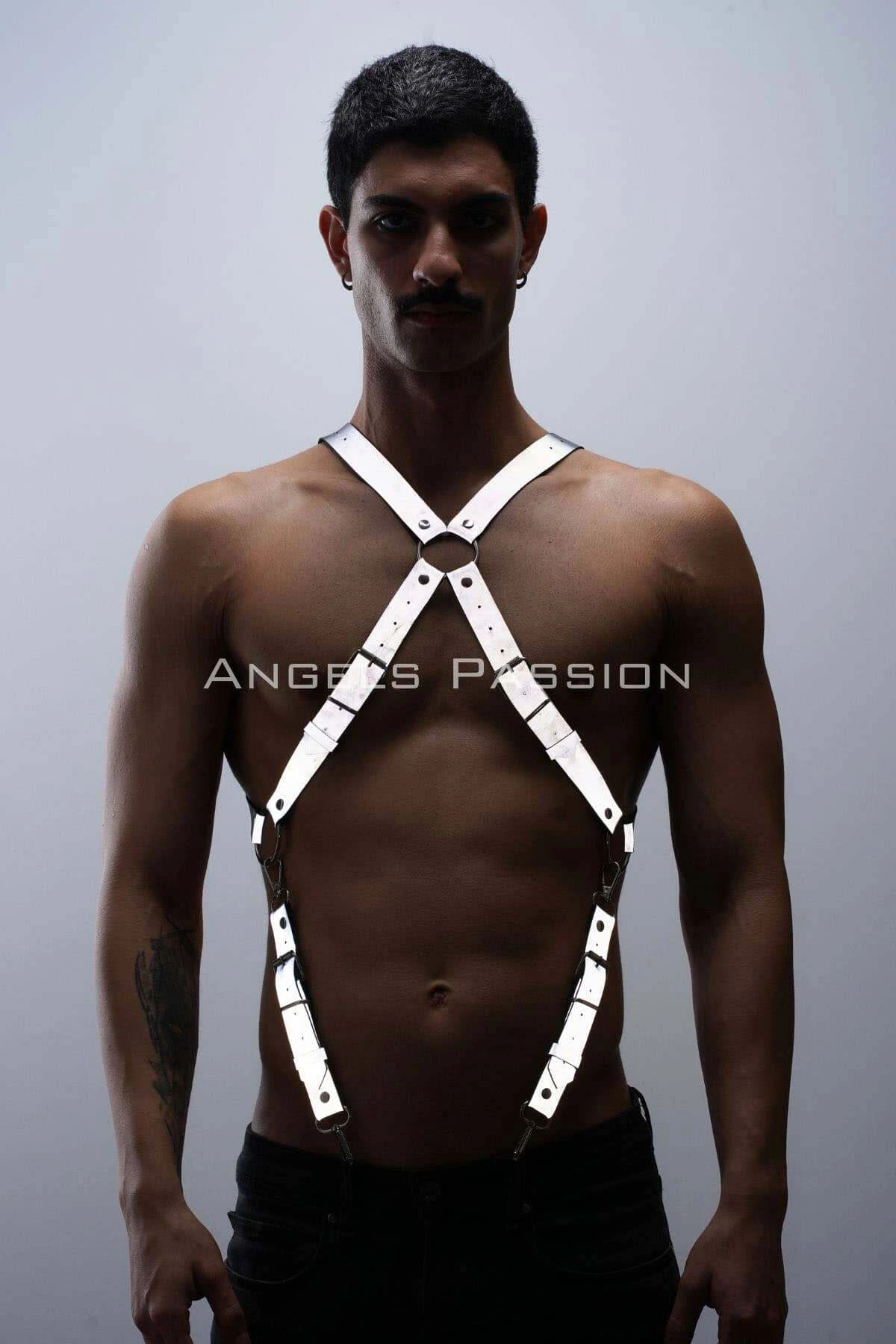 Reflective (Glow in the Dark) Trousers Suspenders, Reflective Clubwear, Chest Harness - APFTM84