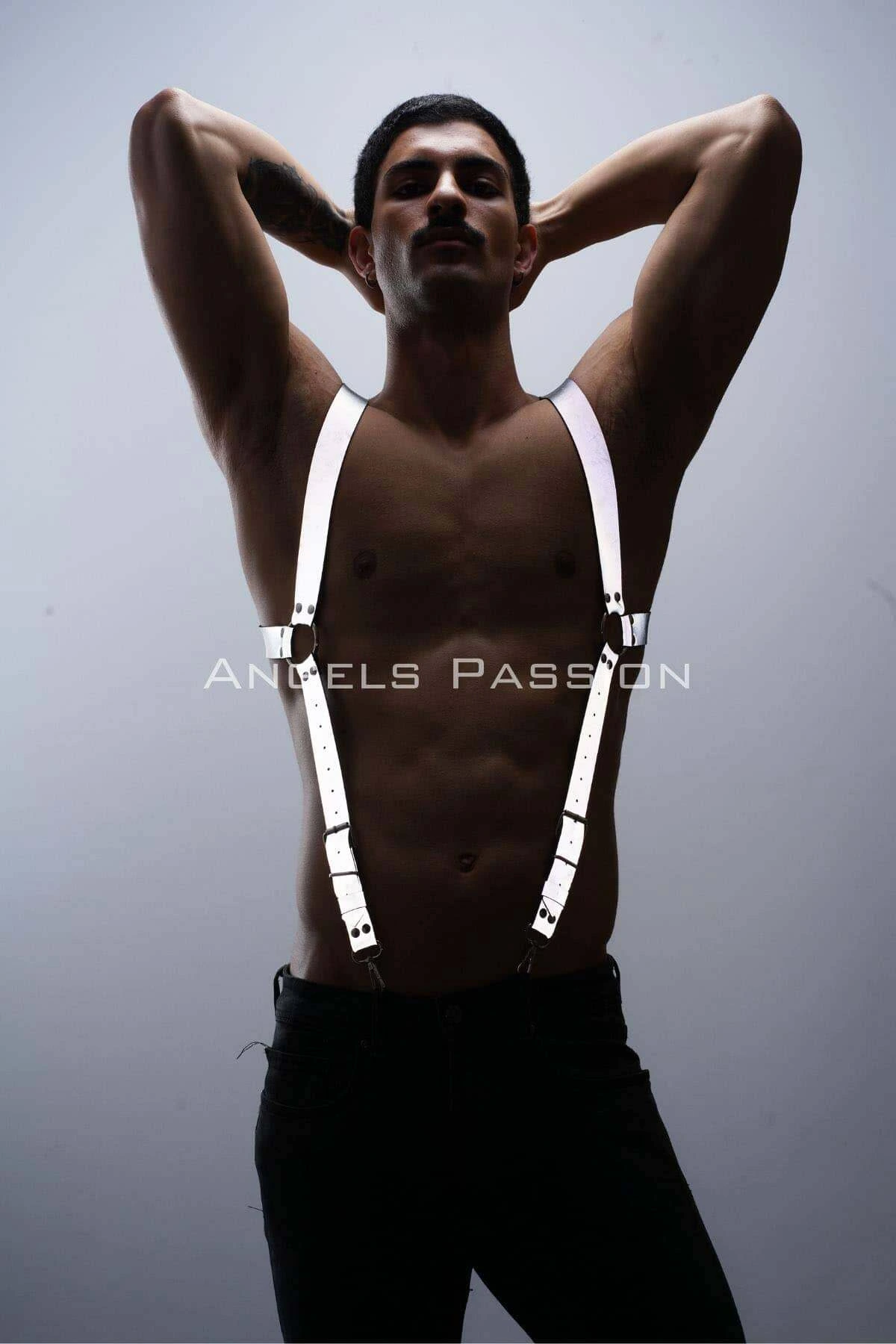 Reflective (Glow in the Dark) Chest Harness, Men's Trouser Suspenders, Reflective Clubwear - APFTM160