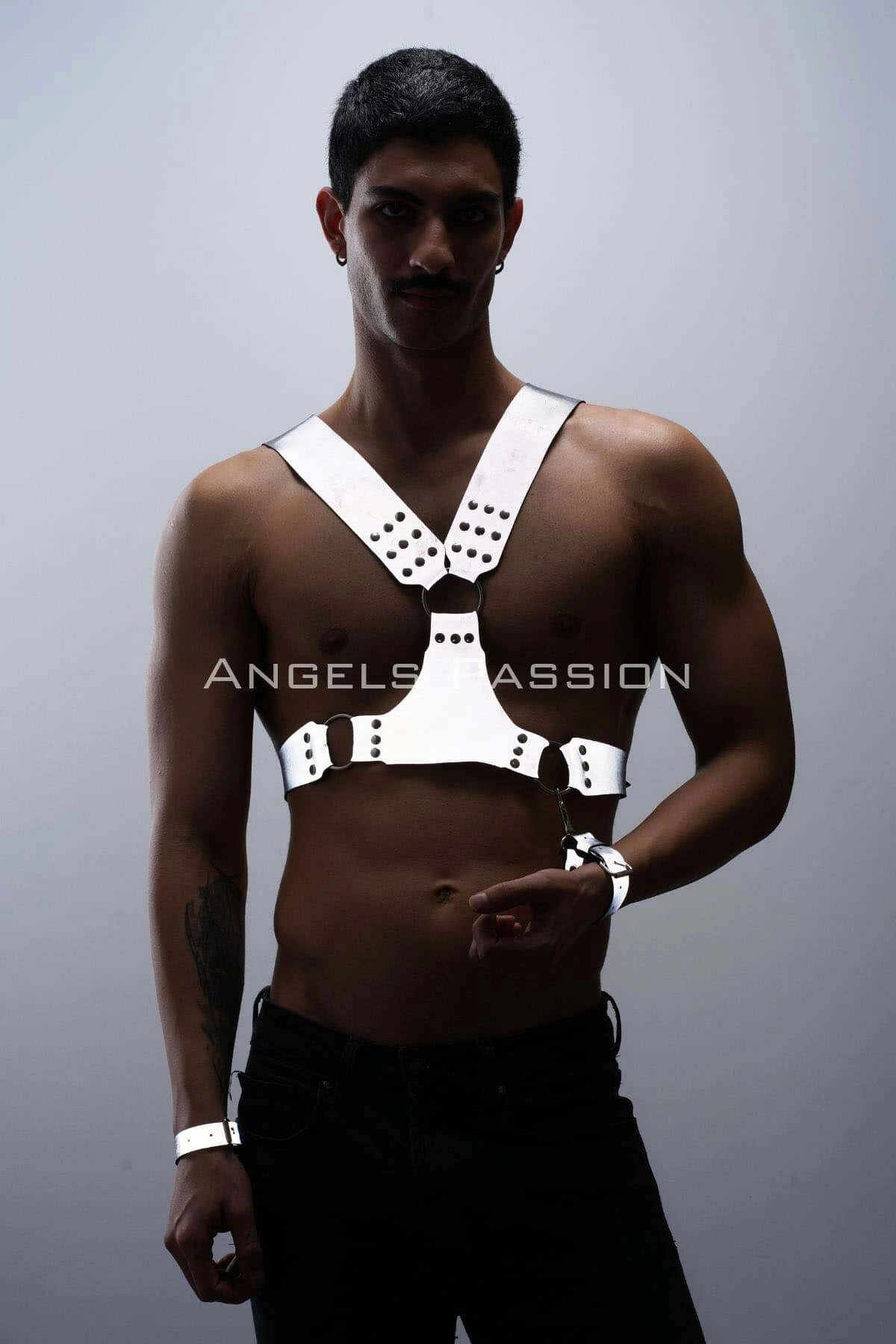 Glow in the Dark - Reflective Men's Harness, Cuffed Chest Harness Set - APFTM121