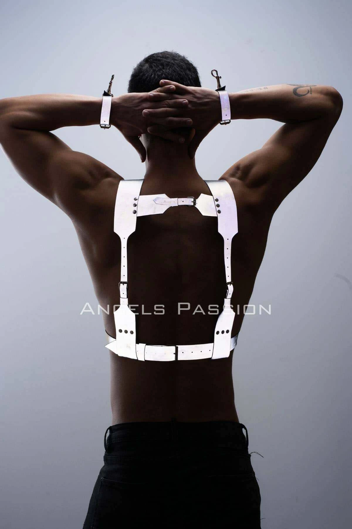 Karanlıkta Parlayan - Reflektörlü Erkek Harness, Kelepçeli Göğüs Harness Takım - APFTM121