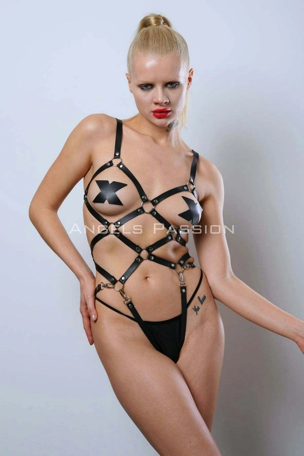 Leather Fancy Wear, Body-hugging Full Body Harness - APFT811