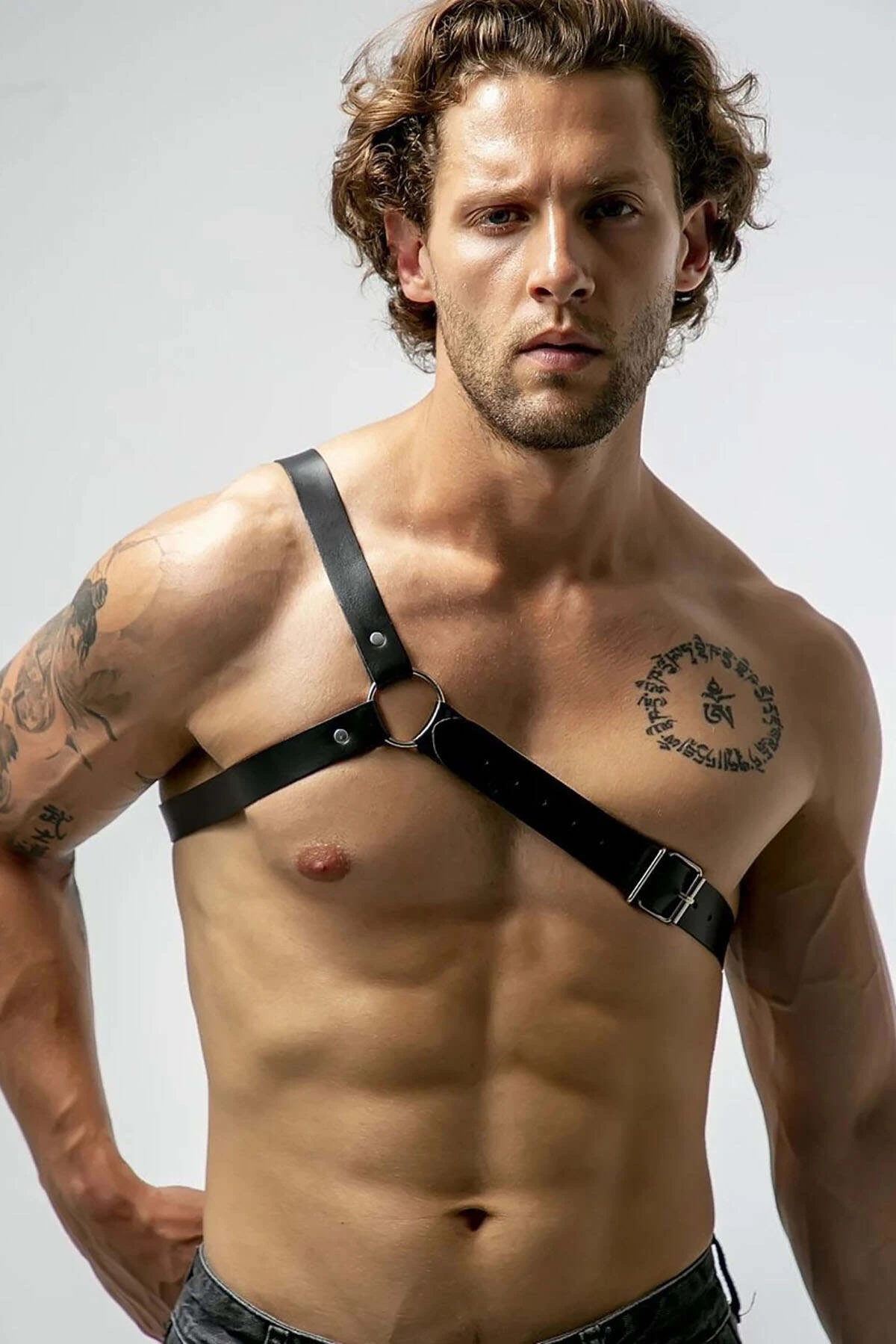 One Shoulder Leather Men's Harness - APFTM211