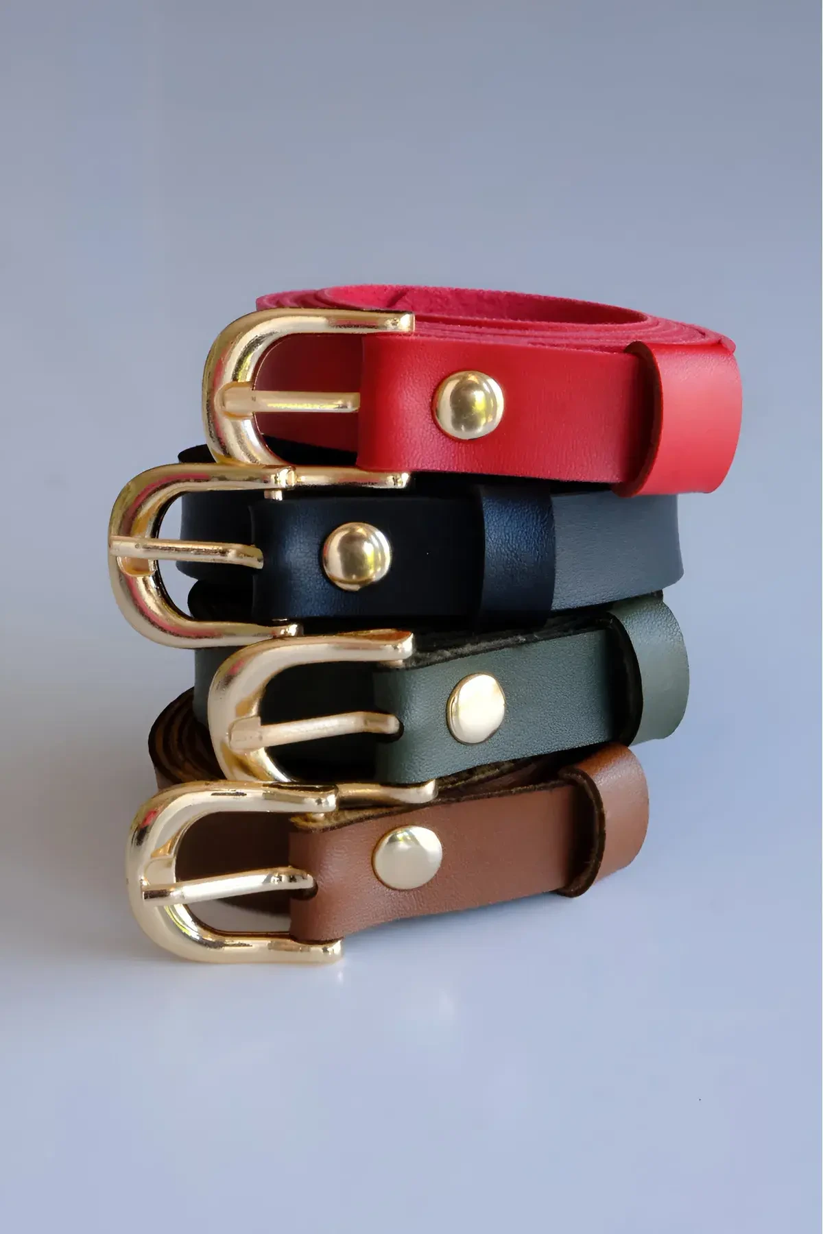 4'lü Kemer Takım, Siyah Kemer - Kırmızı Kemer - Haki Kemer - Taba Kemer (Gold Aksesuar)