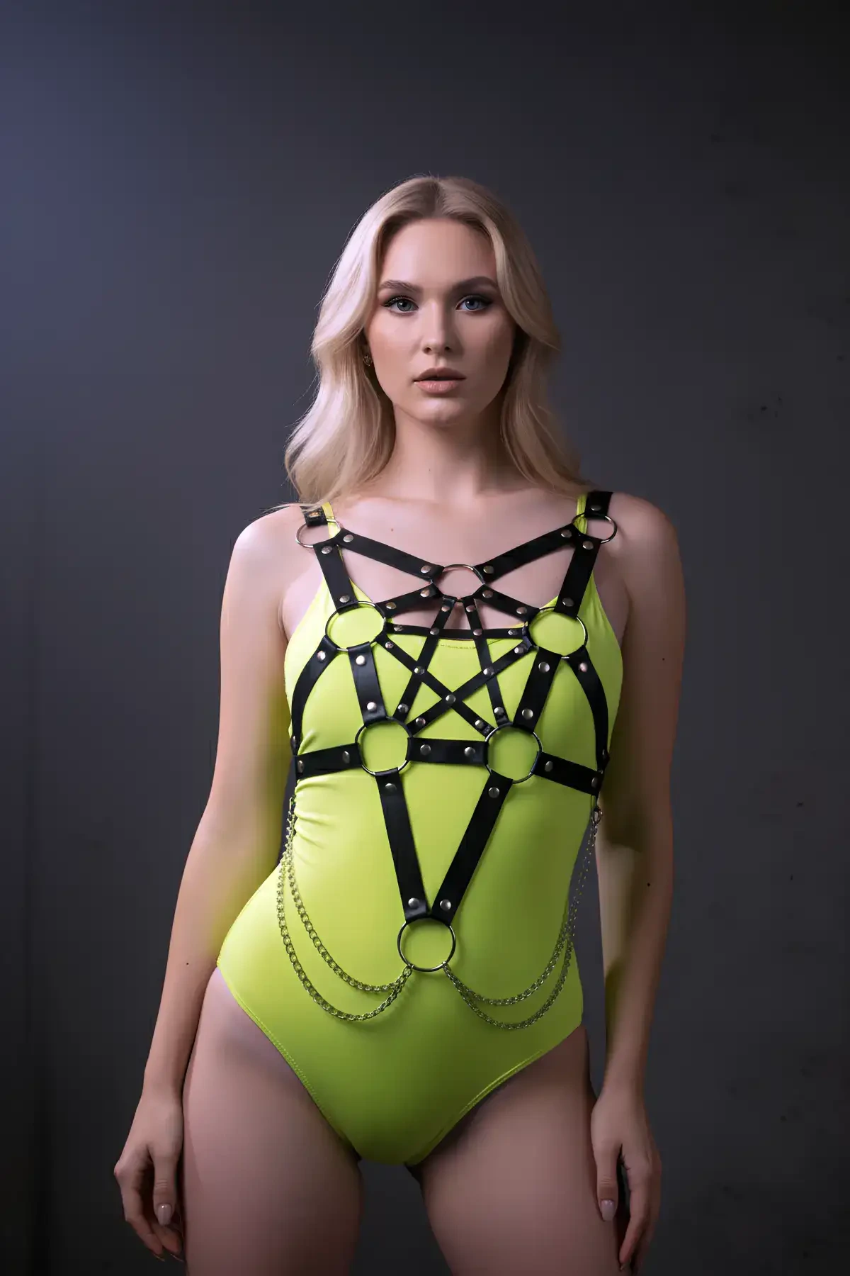 Stylish Leather Chest Harness with Chain Detail, Bustier Harness, Leather Chest Harness- APFT1399