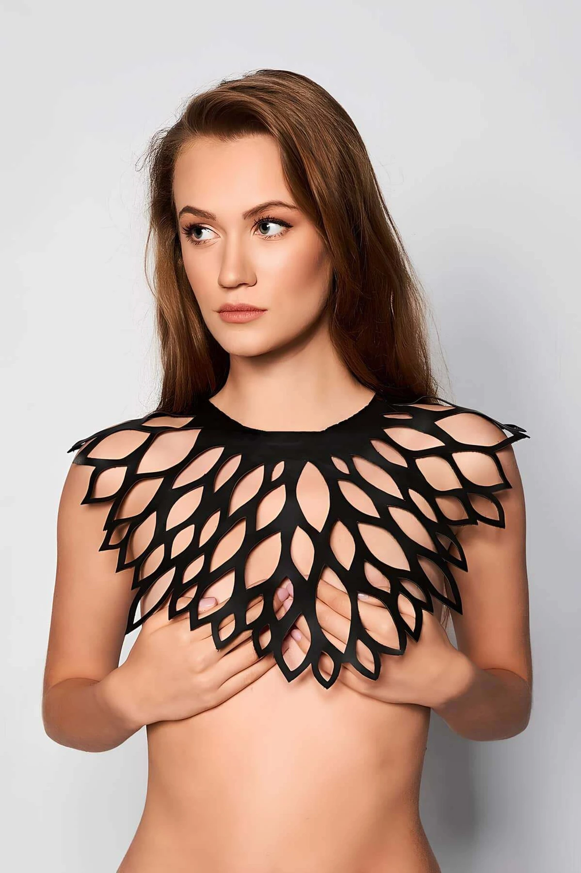 Damla Detaylı Şık Deri Harness Şal - APFT1407