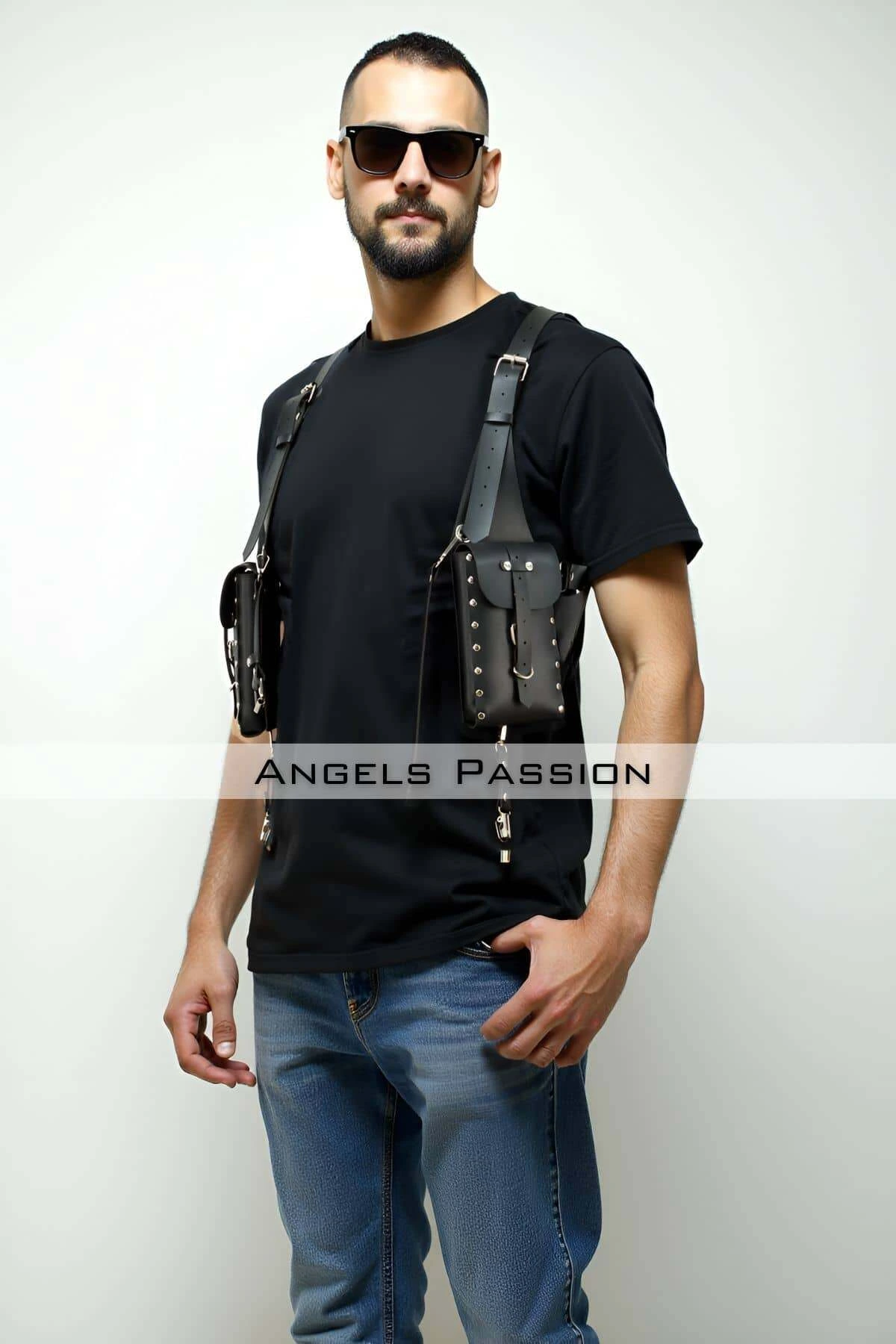 Stylish Men's Harness with Bag, Holster Bag, Leather Holster Bag - APFTM235