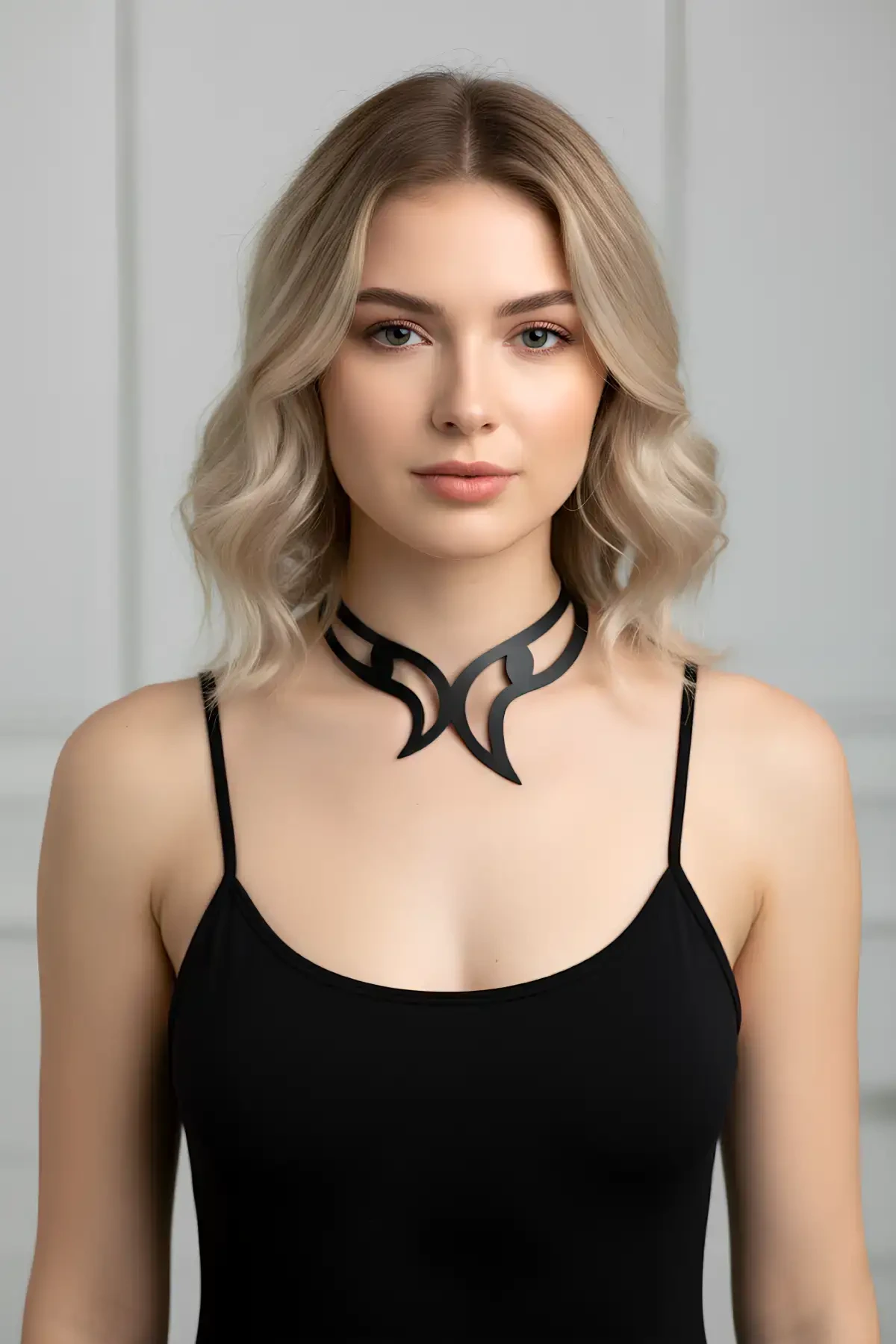 Leather Choker, Eye Detailed Choker Necklace - APFT1412