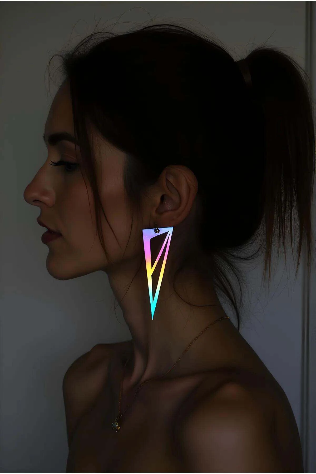Rainbow Reflective Triangle Earrings, Stylish Laser Cut Earrings - APBJ002