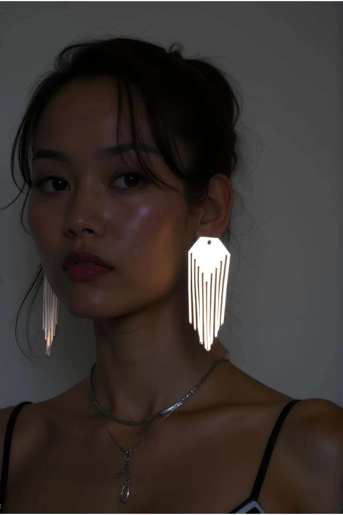 White Reflective Tassel Earrings, Stylish Laser Cut Earrings - APBJ016