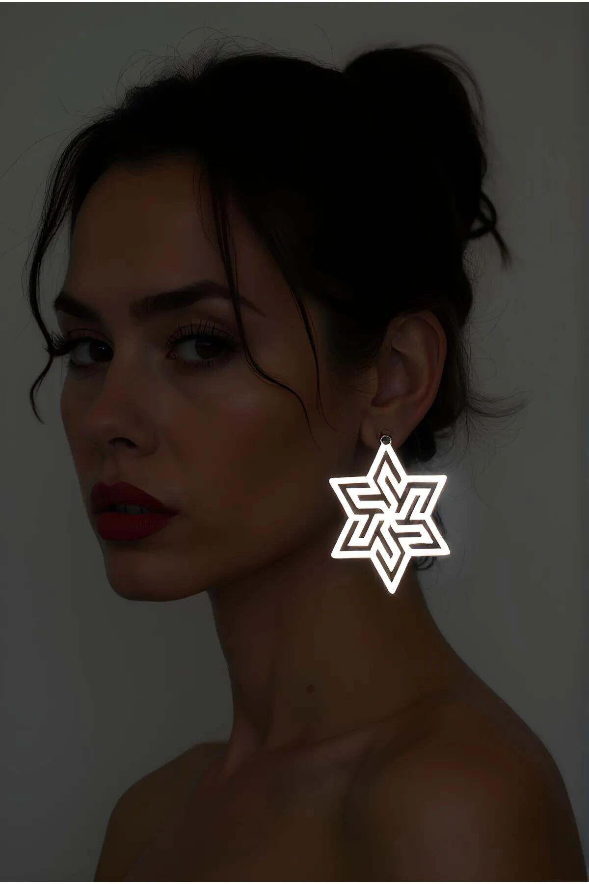 White Reflective Abstract Star Earrings, Stylish Laser Cut Earrings - APBJ019