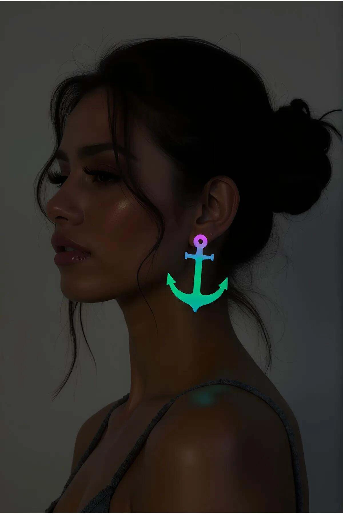 Rainbow Reflective Anchor Earrings, Stylish Laser Cut Earrings - APBJ020