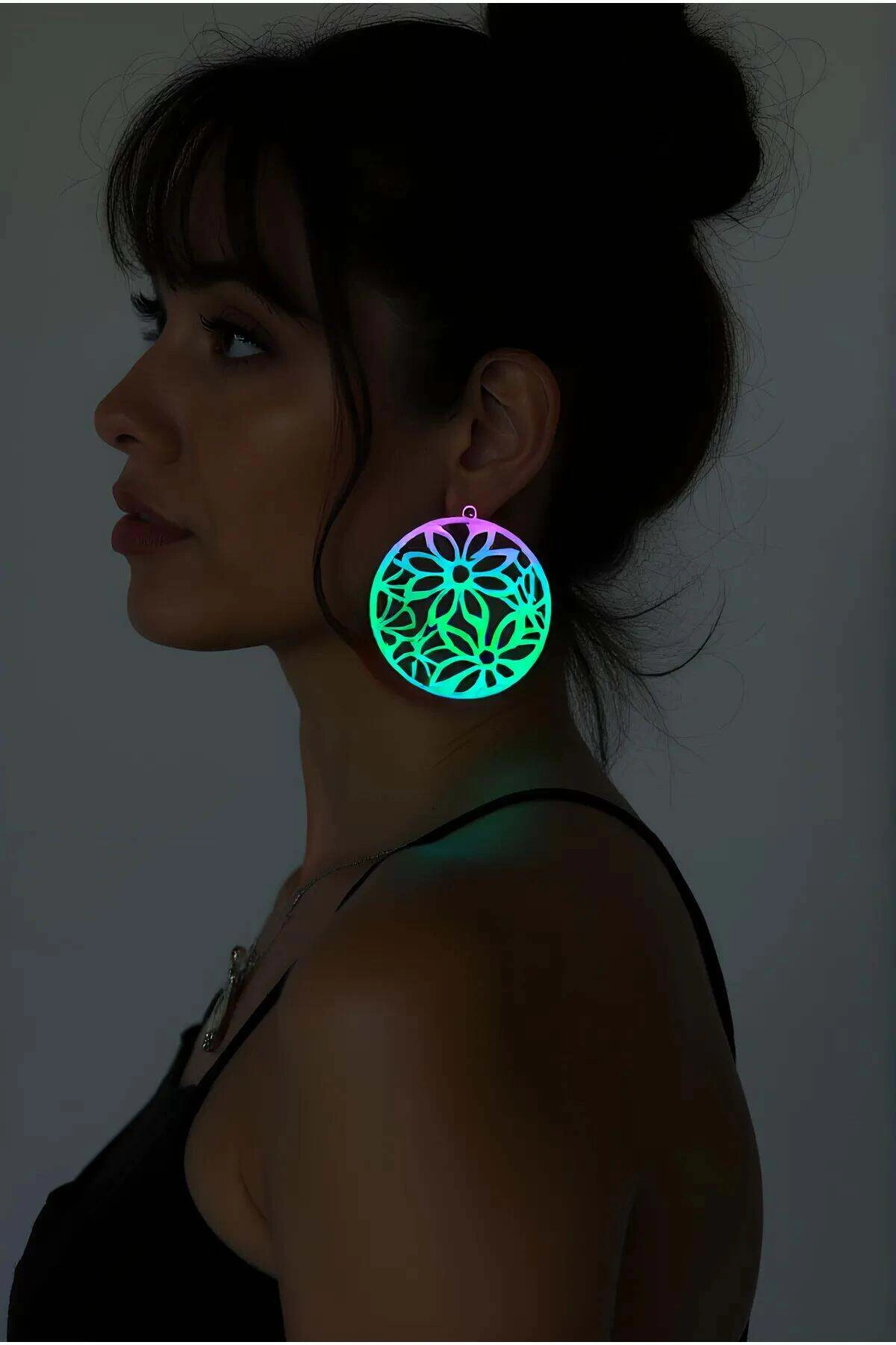 Rainbow Reflective Flower Earrings, Stylish Design Laser Cut Earrings - APBJ023