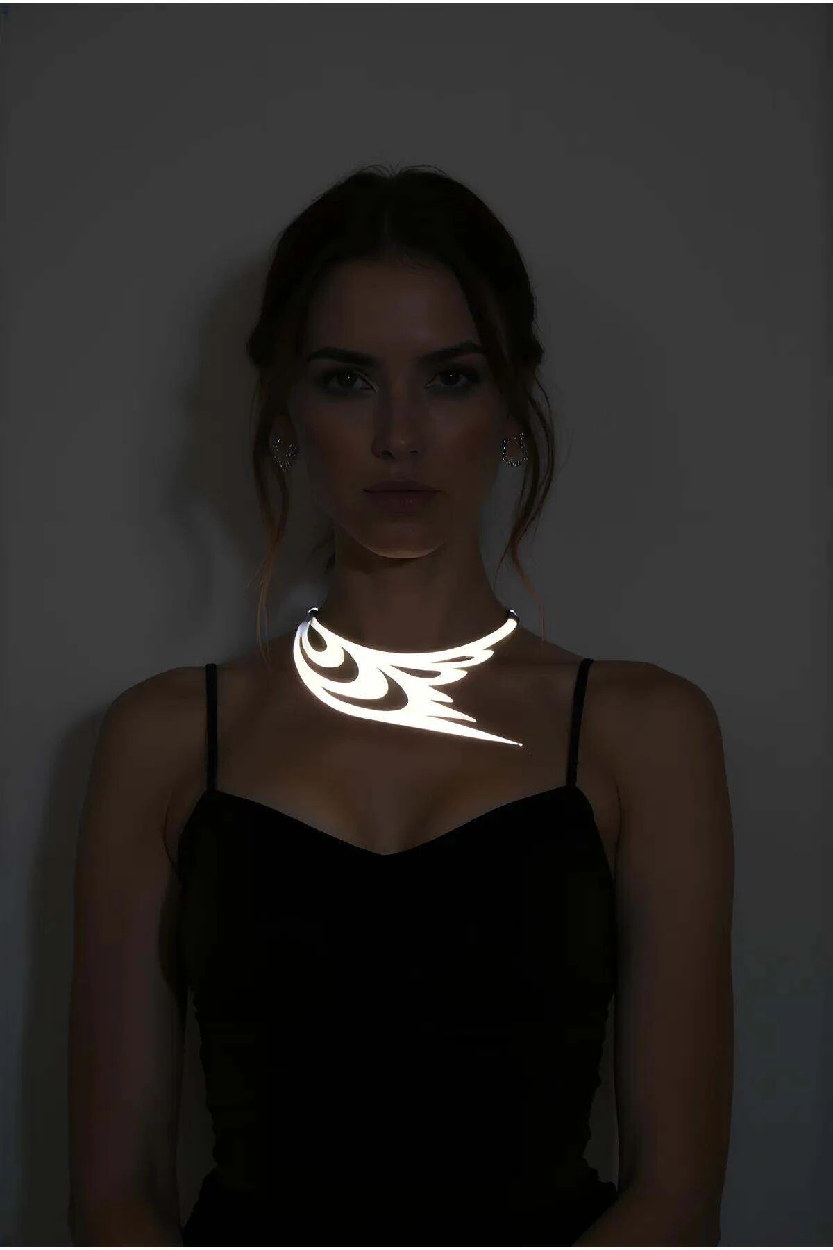 White Reflective Bird Wing and Eye Detailed Choker Necklace, Stylish Laser Cut Necklace - APFT1414