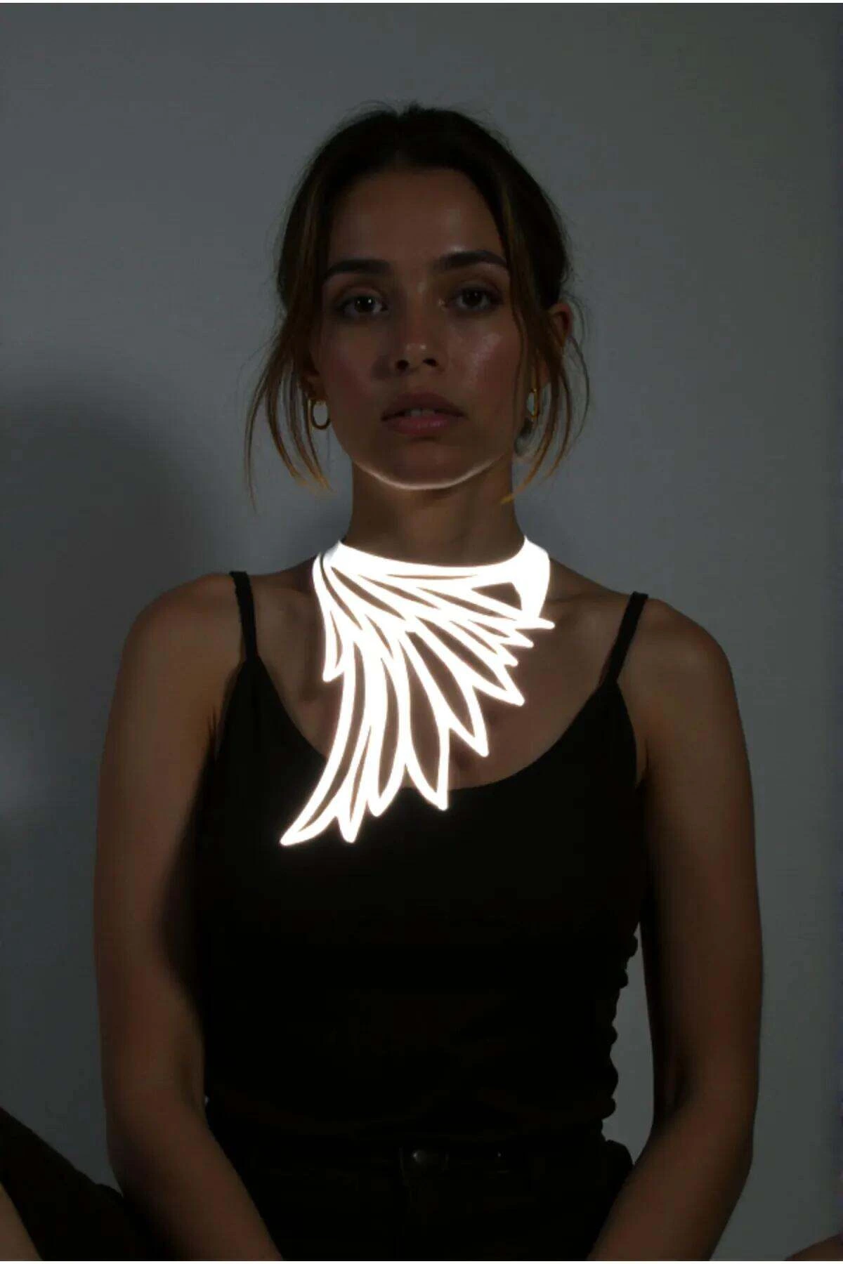 White Reflective Big Bird Wing Choker Necklace, Stylish Laser Cut Necklace - APFT1418