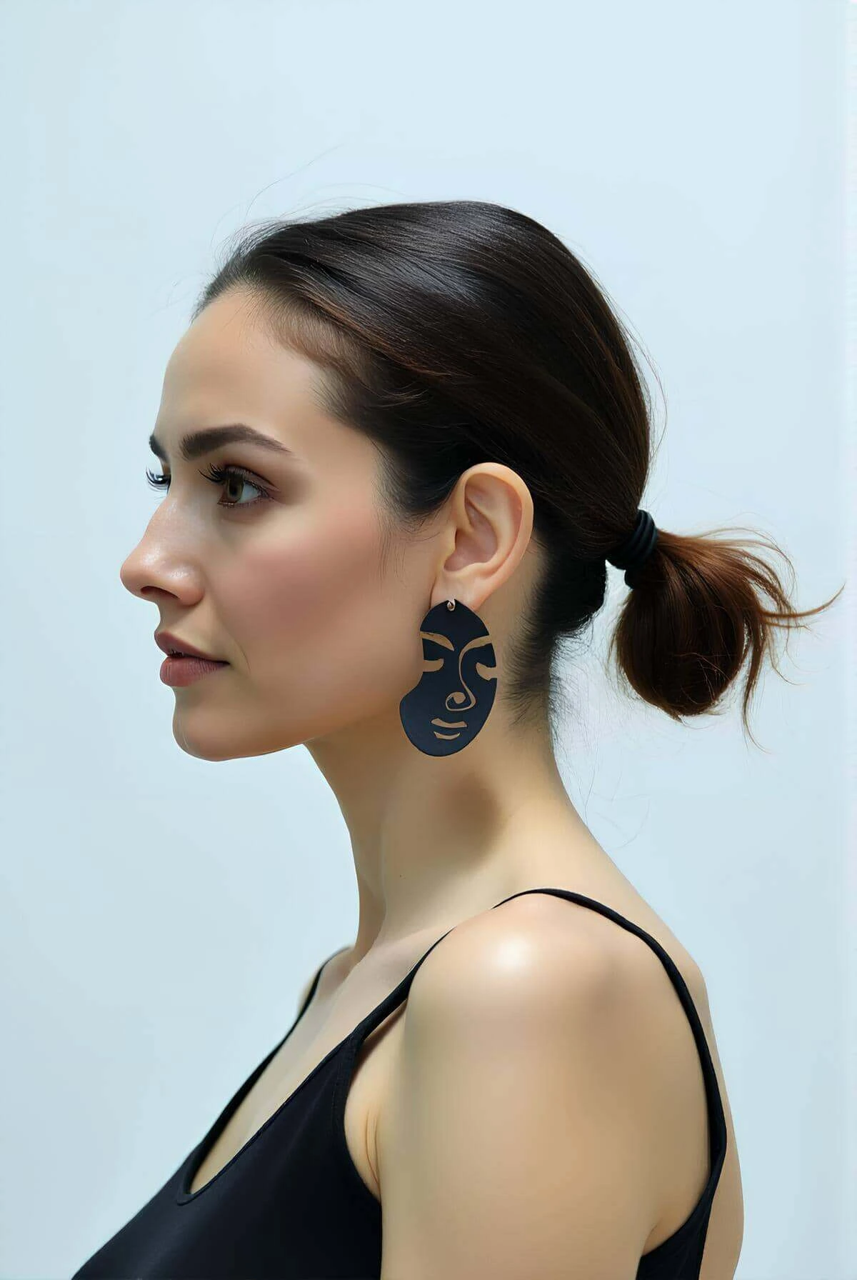 Black Abstract Women's Face Earrings, Stylish Laser Cut Leather Earrings - APBJ005