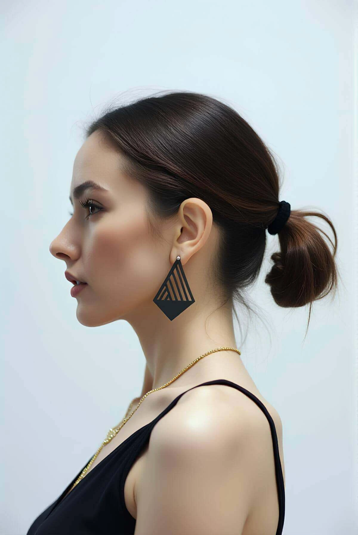 Black Triangle Earrings, Stylish Laser Cut Leather Earrings - APBJ007