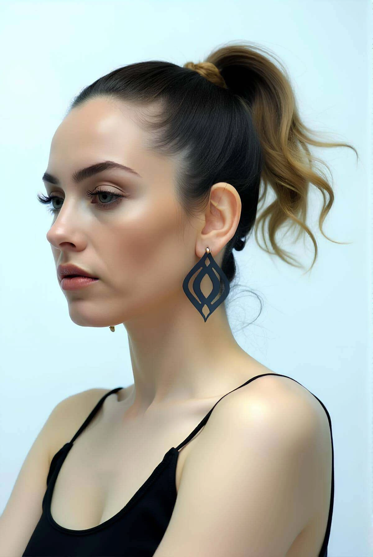 Black Motif Drop Earrings, Stylish Laser Cut Leather Earrings - APBJ008