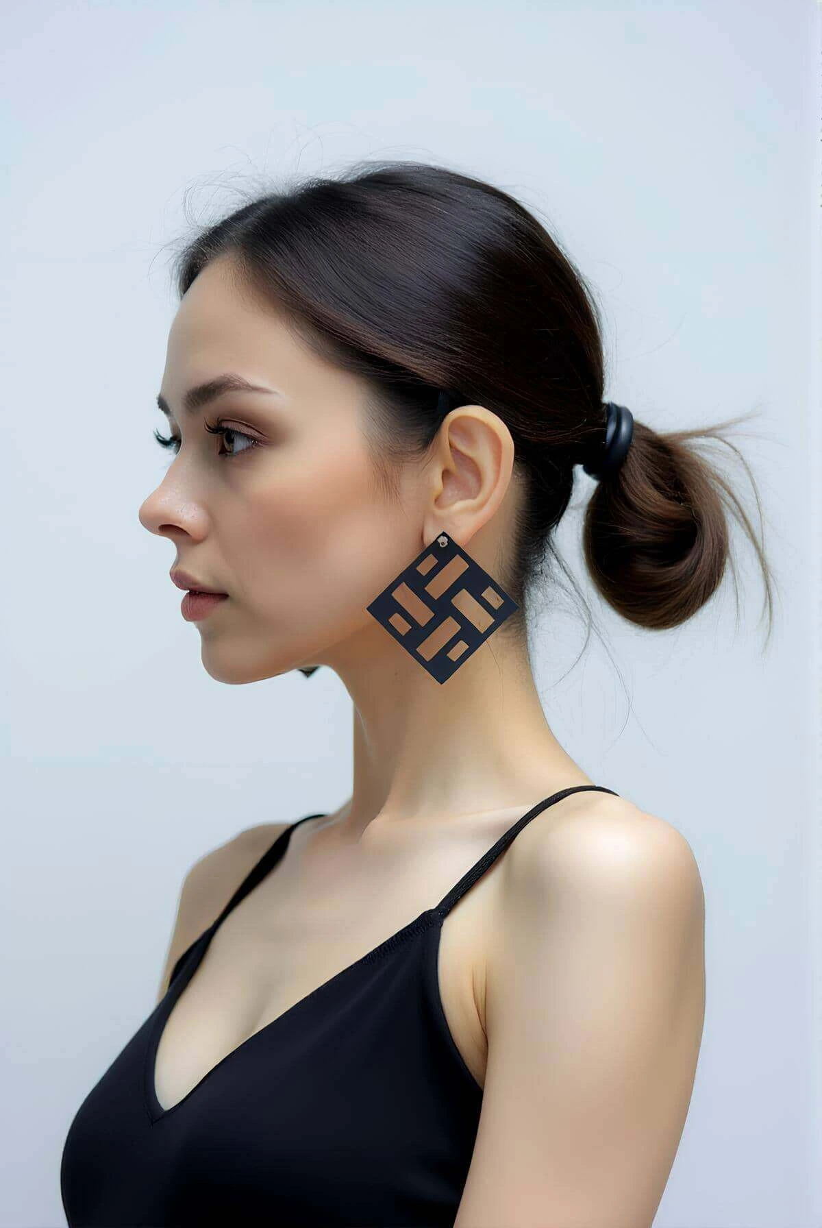 Black Square Earrings, Stylish Laser Cut Leather Earrings - APBJ012