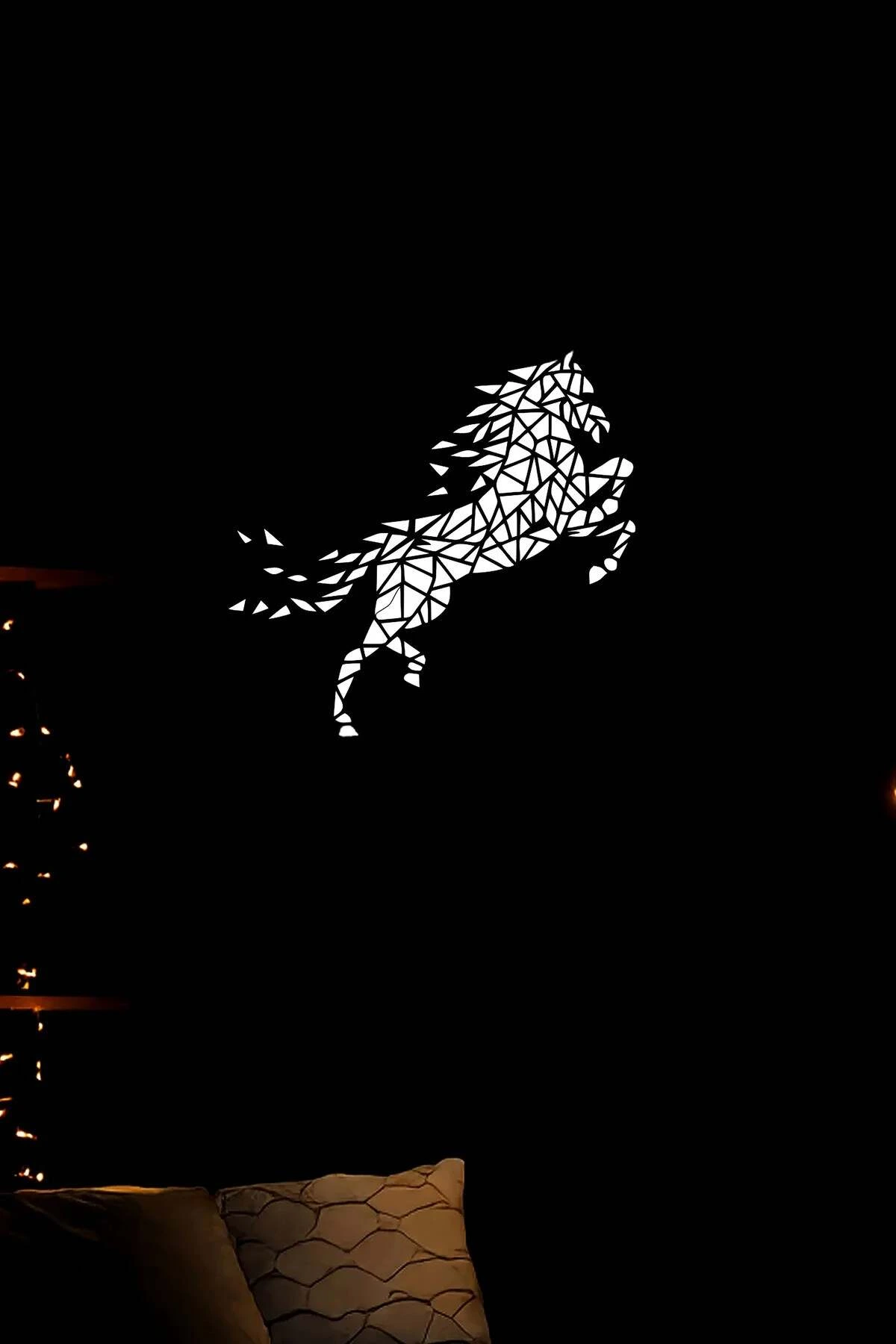 Reflective Leather Wall Decoration with Geometric Horse Figure