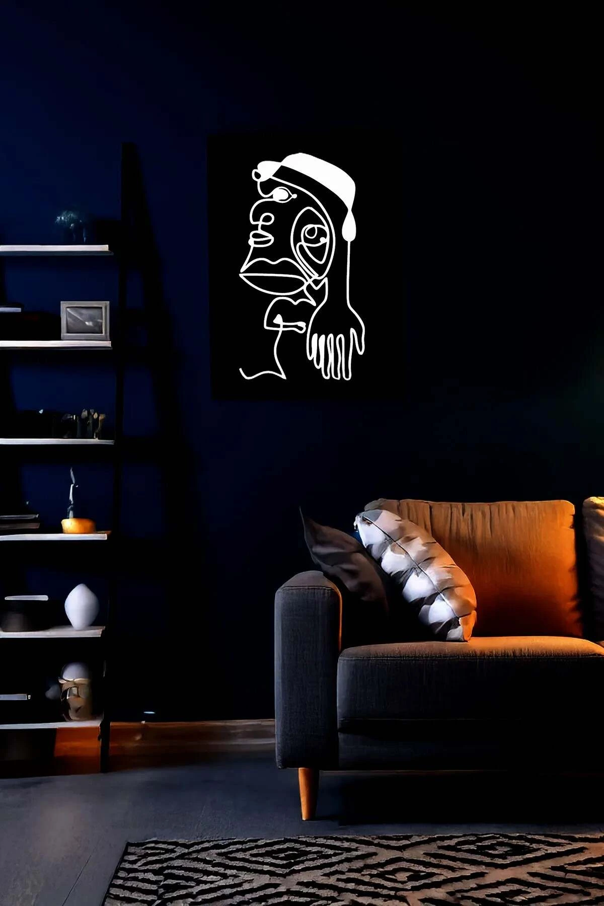 Minimalist Single Line Art, Reflective Leather Wall Decor