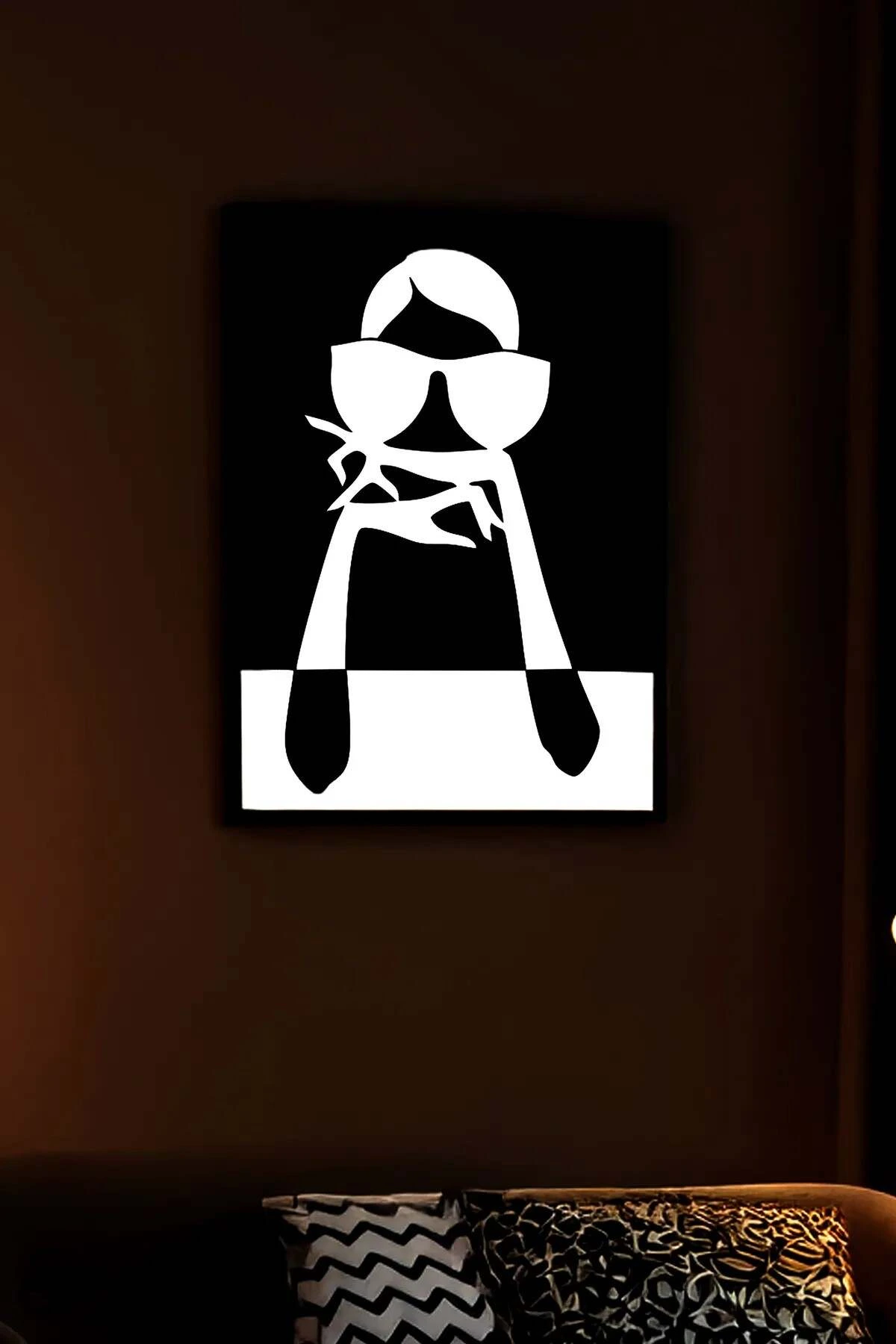 Woman Figure Leather Painting with Reflective Pop Art Style Sunglasses